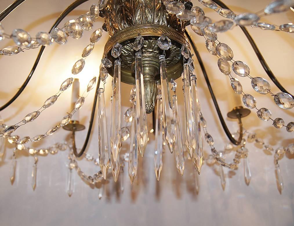 Large Scandinavian Crystal Chandelier In Excellent Condition In New York, NY