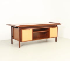 Large Scandinavian Executive Desk with Seagrass Doors, 1950's