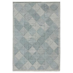 Large Scandinavian Inspired Design Rug in Blue, Tan and Gray Colors