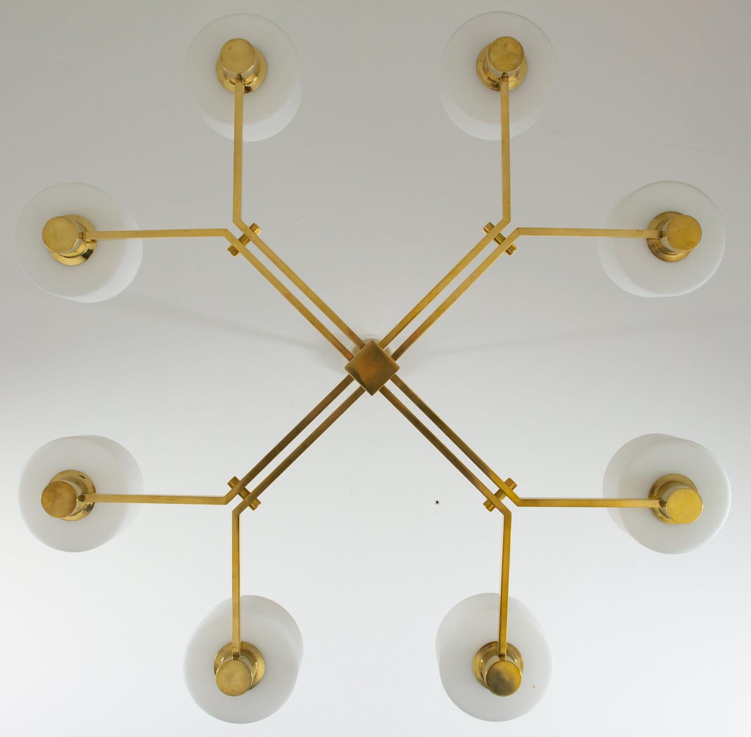 20th Century Large Scandinavian Midcentury Chandeliers in Brass and Glass For Sale