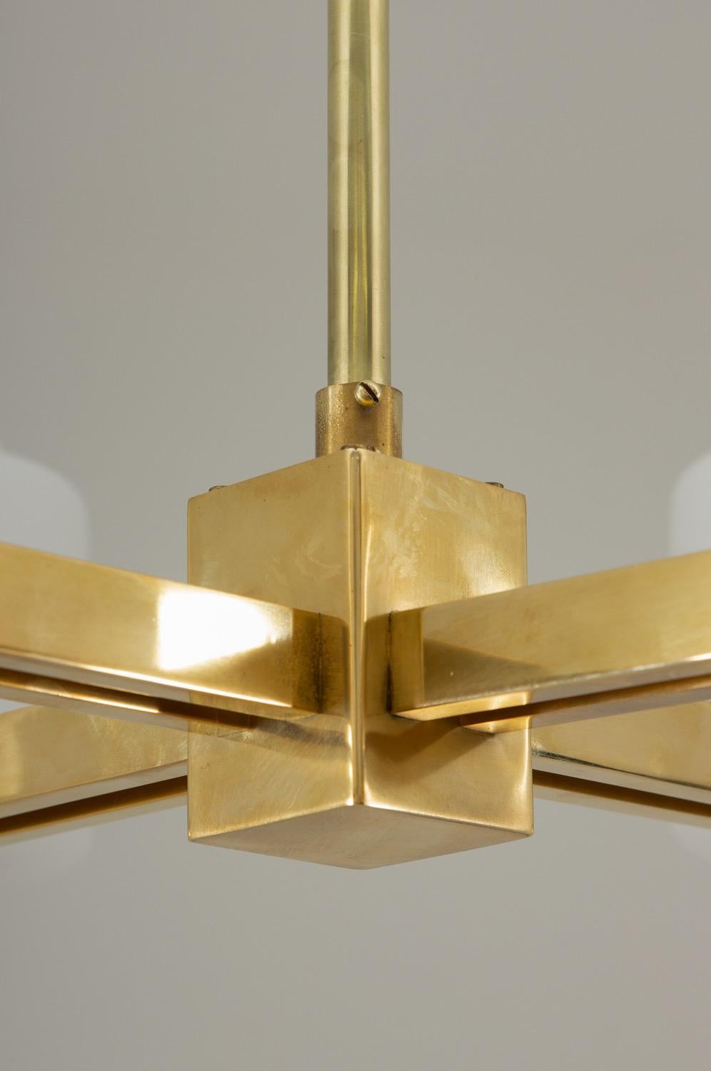 Large Scandinavian Midcentury Chandeliers in Brass and Glass For Sale 3