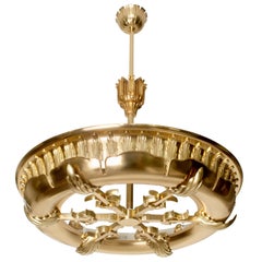 Large Scandinavian Modern Art Deco Ring Form Polished Brass Pendant
