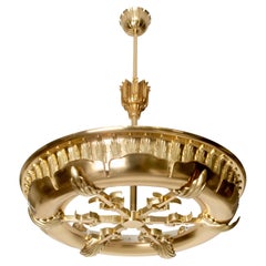 Large Scandinavian Modern Art Deco Ring Form Polished Brass Pendant