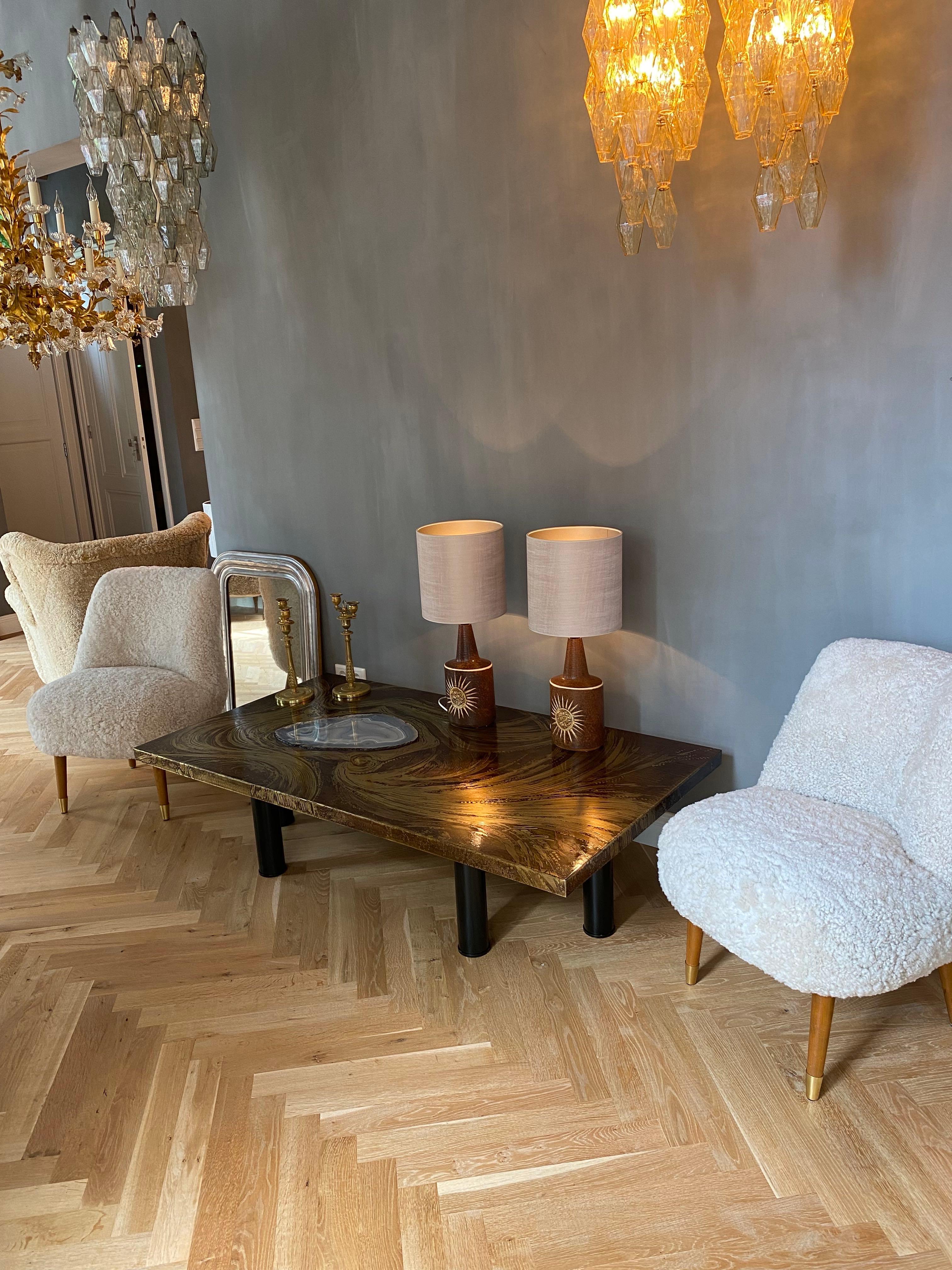 Ceramica Grande coppia di lampade da tavolo moderne scandinave in ceramica smaltata marrone beige di Soholm in vendita