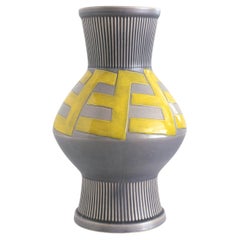 Retro Large Scandinavian Modern Ceramic Vase, Bold Pattern by Ewald Dahlskog Bo Fajans