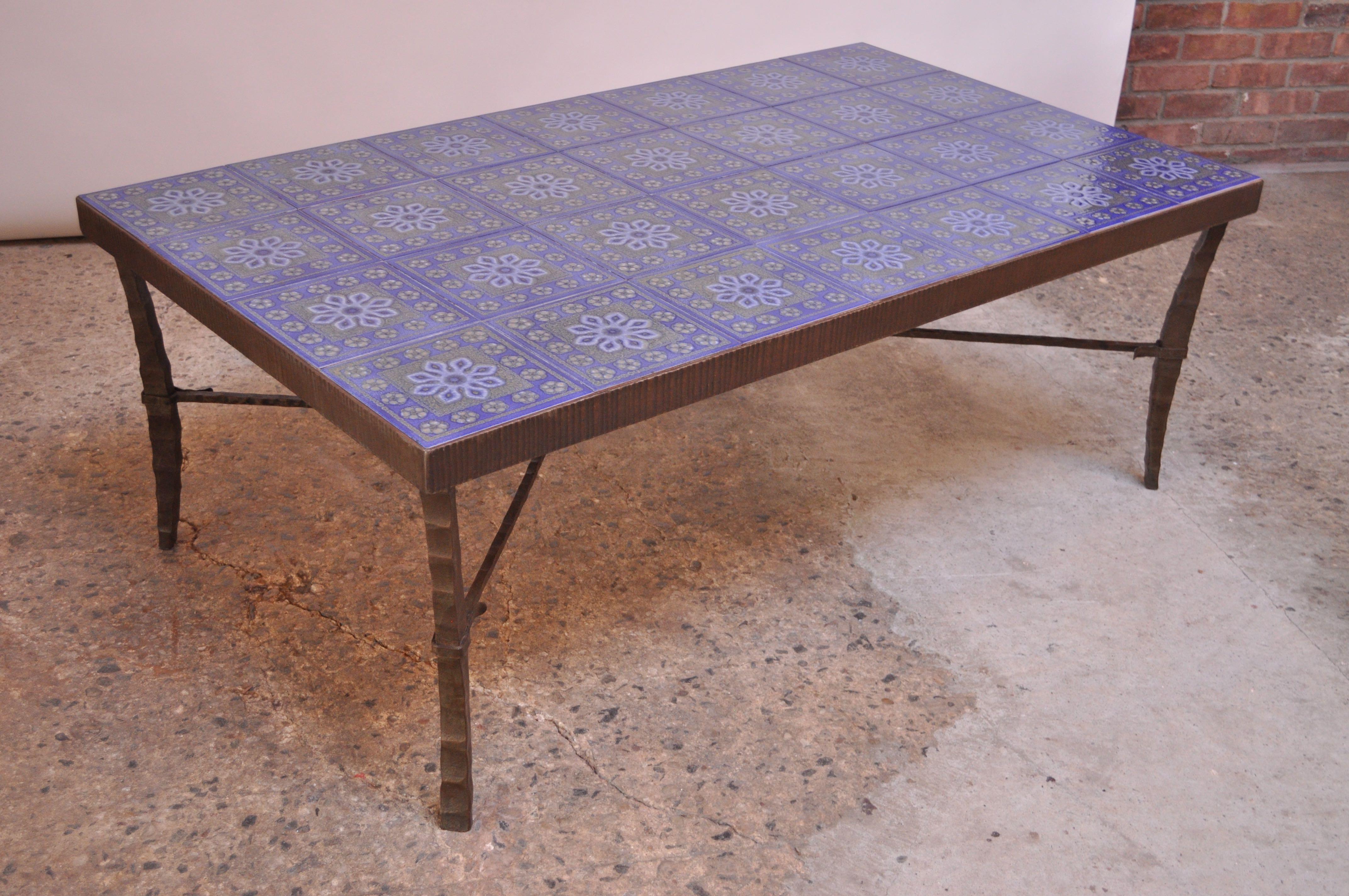Mid-20th Century Large Scandinavian Modern Forged Bronze and Ceramic Tile Coffee Table