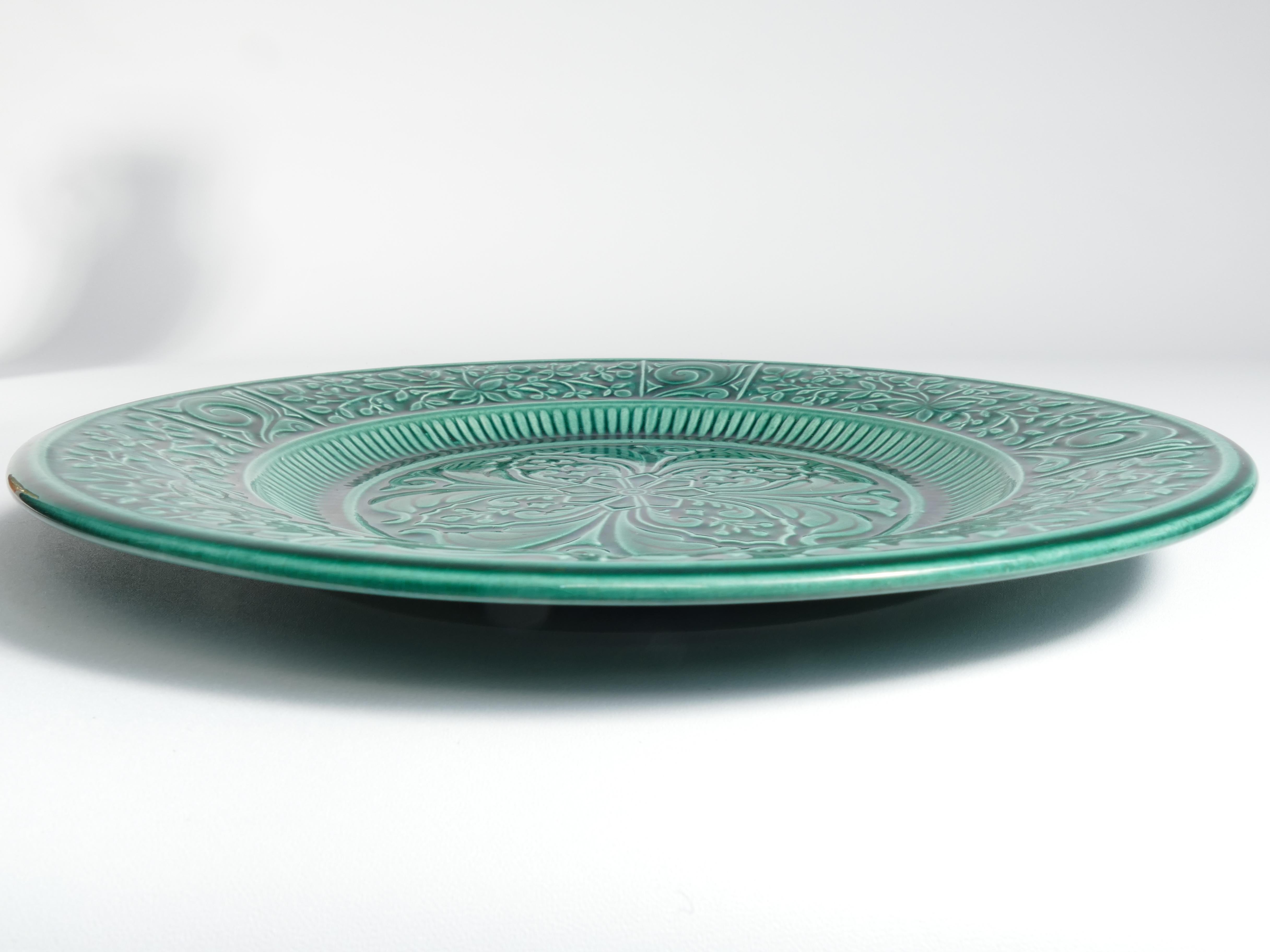Large Scandinavian Modern Green Plate, Arol Ceramic, Halden Norway, 1950s For Sale 4