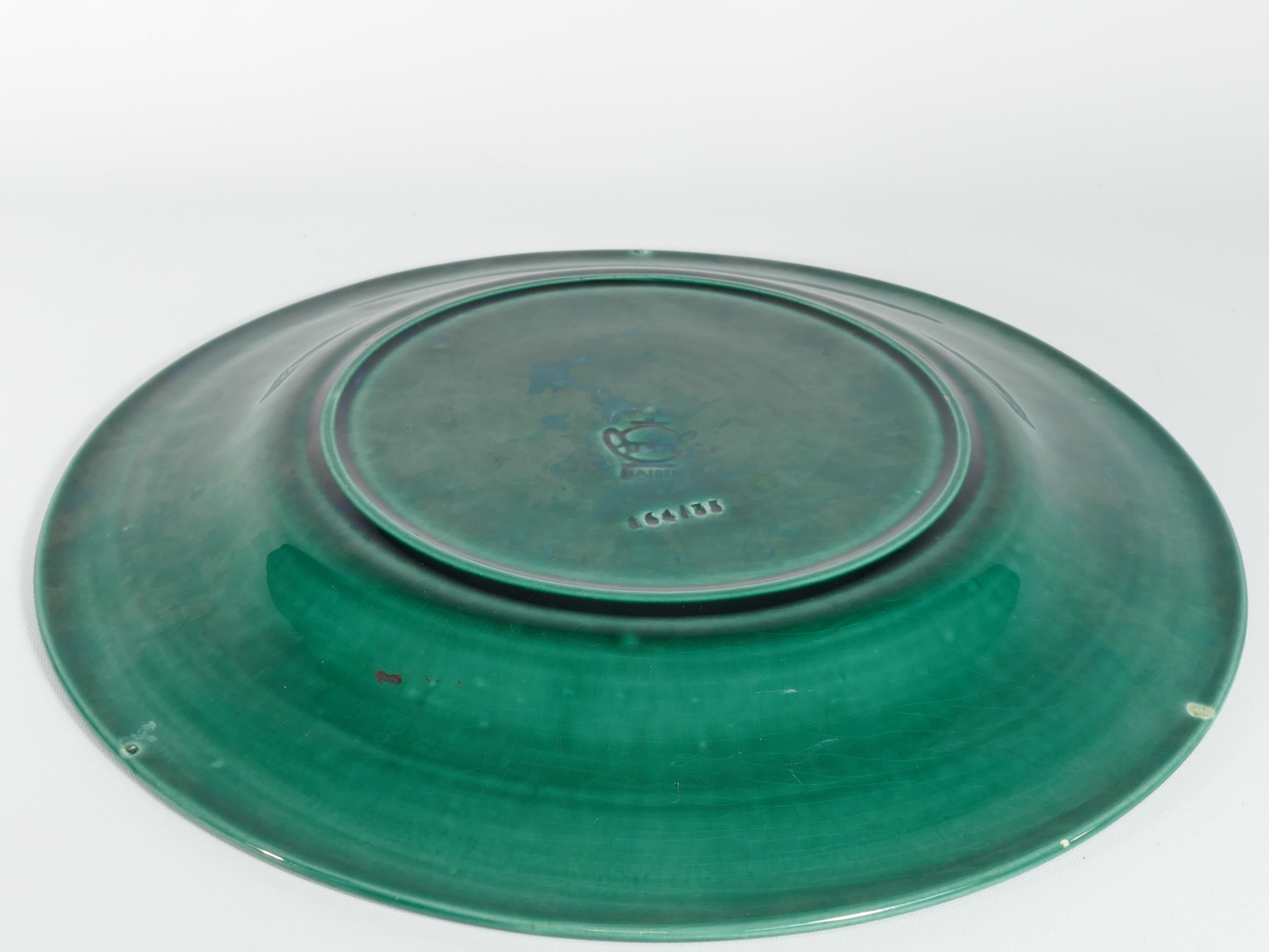 Large Scandinavian Modern Green Plate, Arol Ceramic, Halden Norway, 1950s For Sale 3
