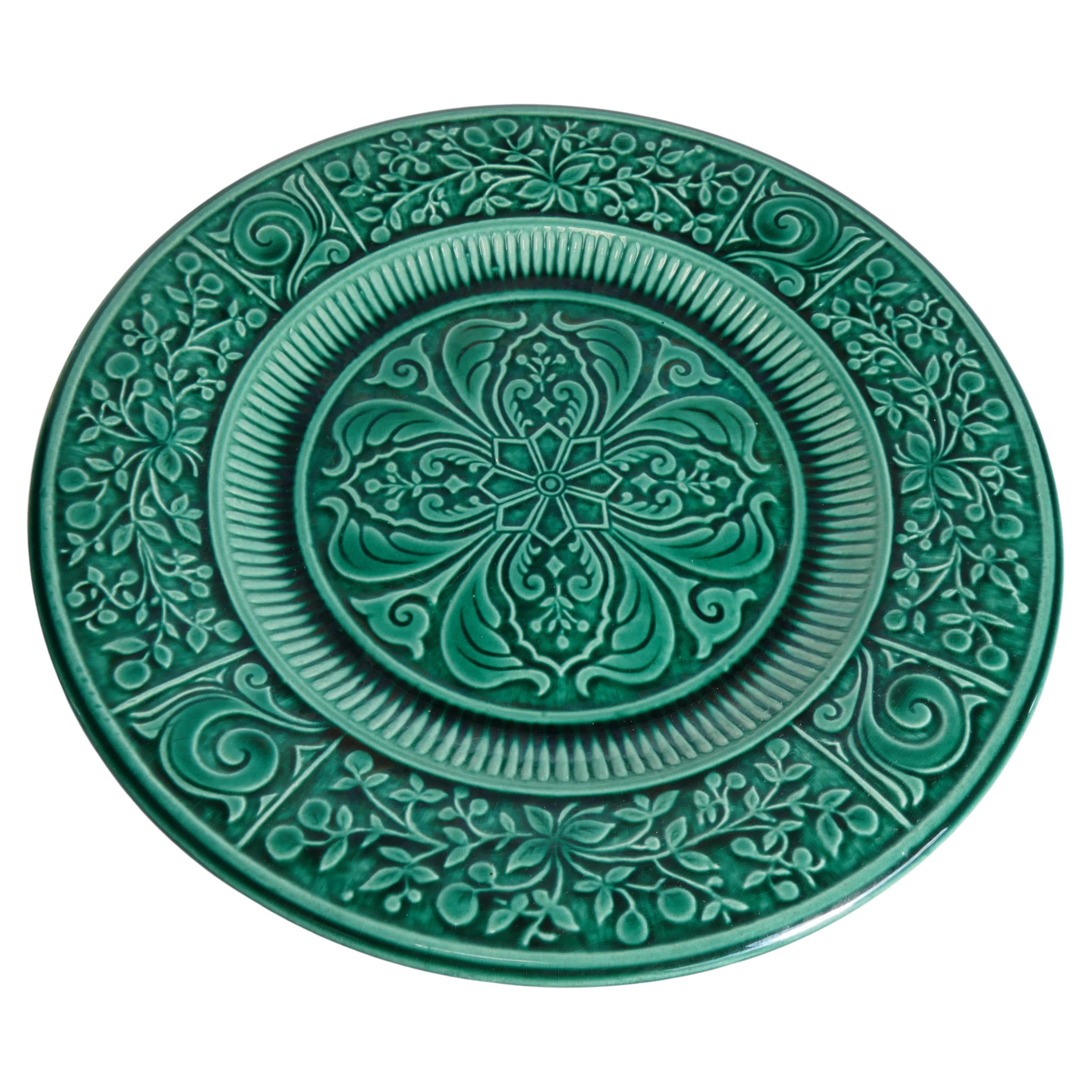 Large Scandinavian Modern Green Plate, Arol Ceramic, Halden Norway, 1950s