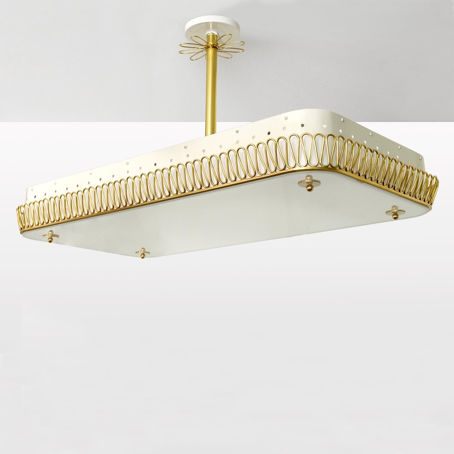 Painted Large Scandinavian Modern Pendant with Brass Filigree Glass plate shade 8 socket