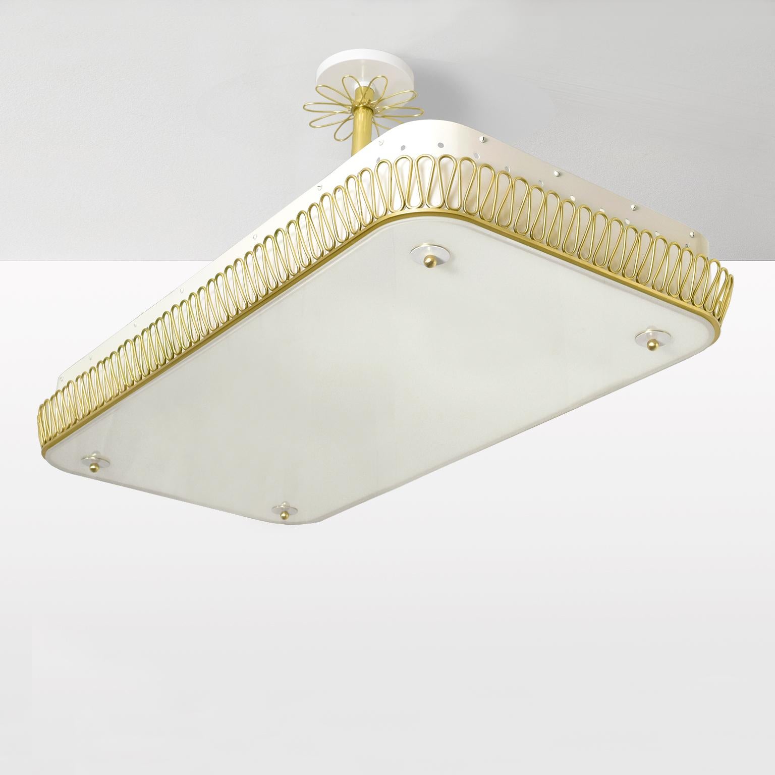 20th Century Large Scandinavian Modern Pendant with Brass Filigree Glass plate shade 8 socket
