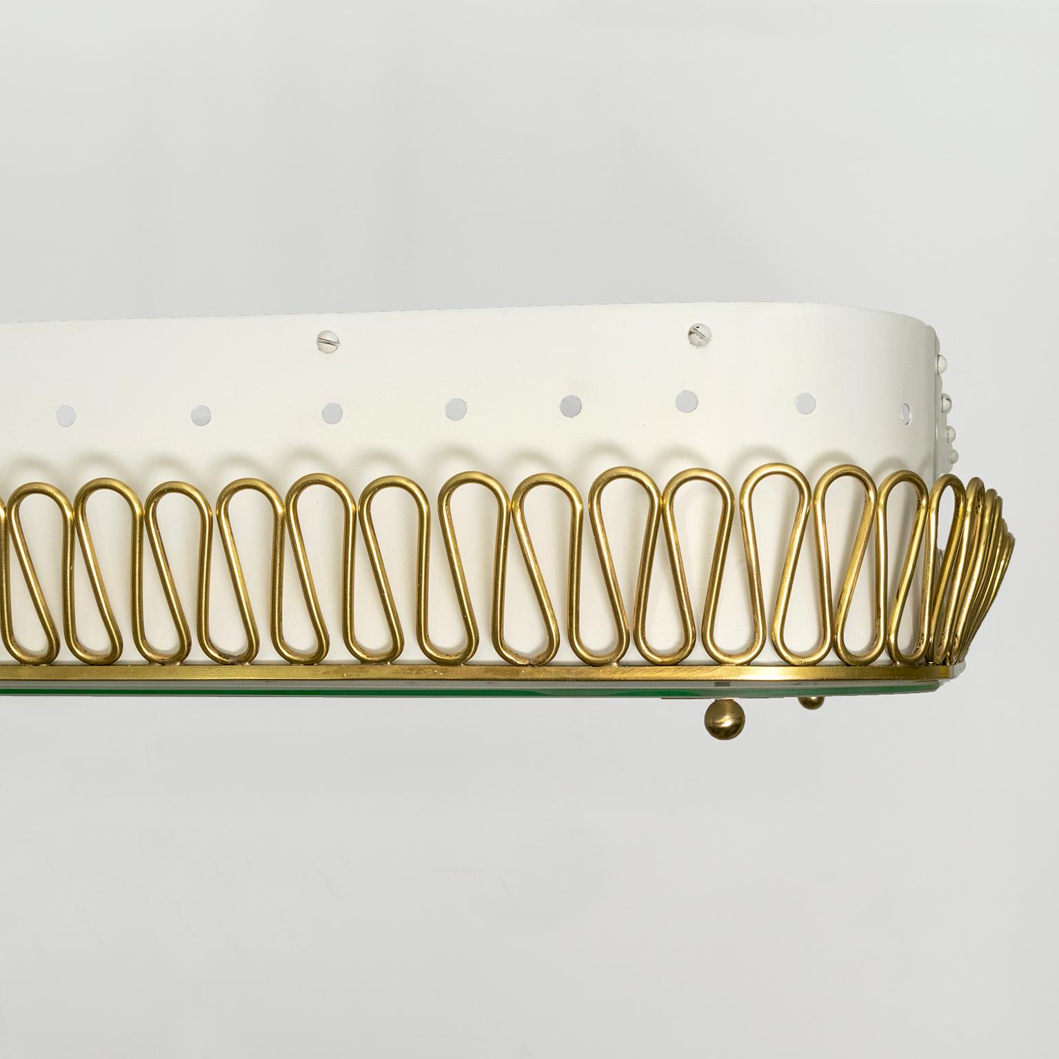 Large Scandinavian Modern Pendant with Brass Filigree Glass plate shade 8 socket 1