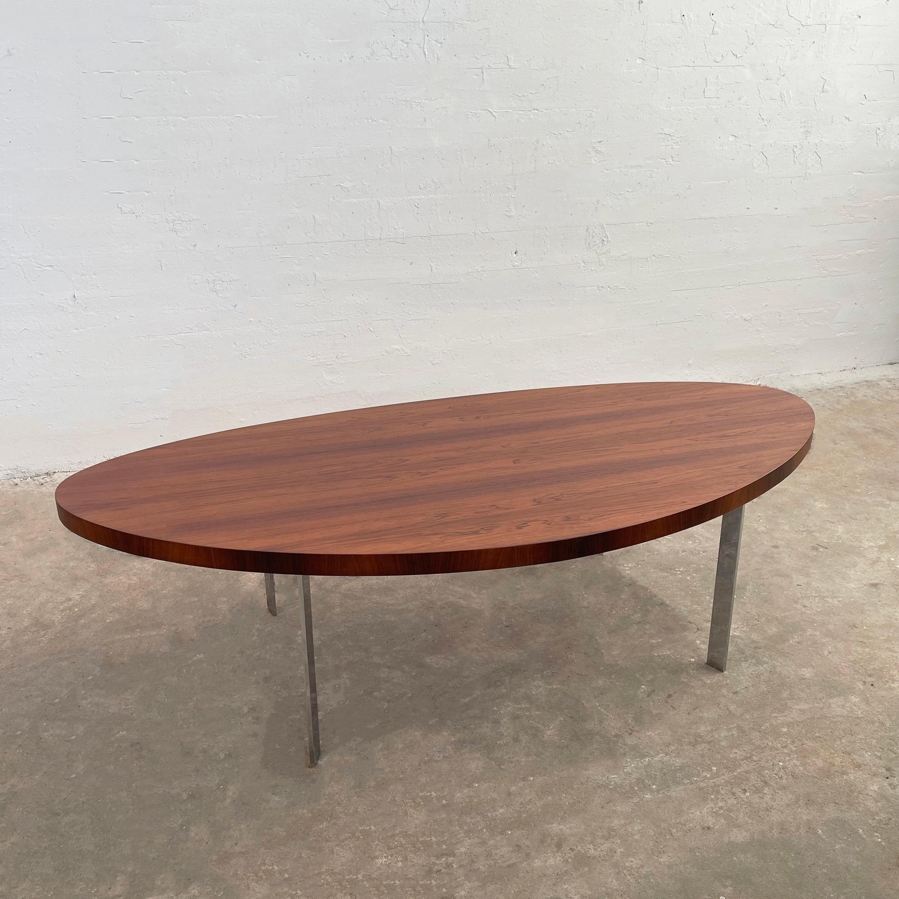 Danish Large Scandinavian Modern Rosewood And Chrome Oval Coffee Table For Sale