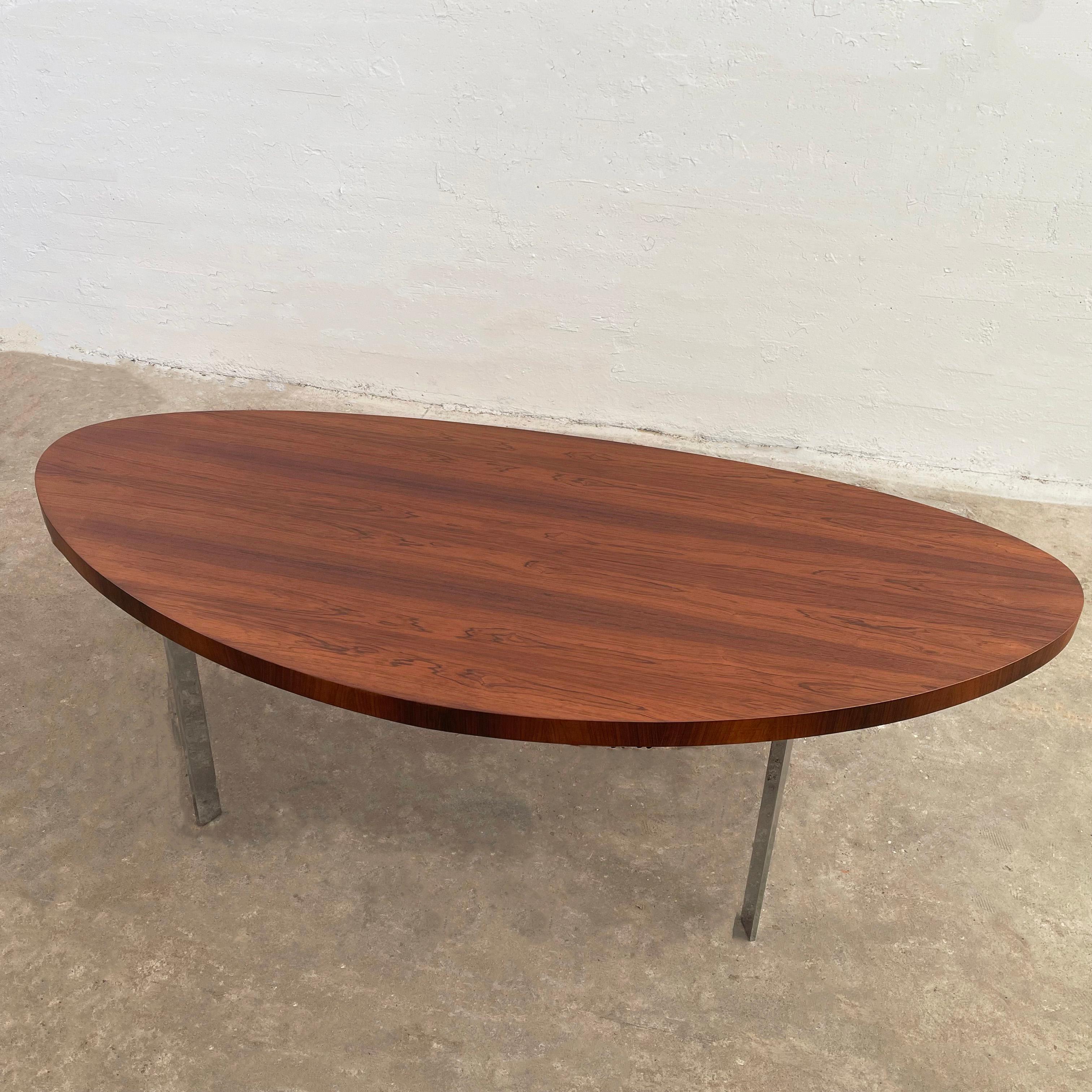 20th Century Large Scandinavian Modern Rosewood And Chrome Oval Coffee Table For Sale