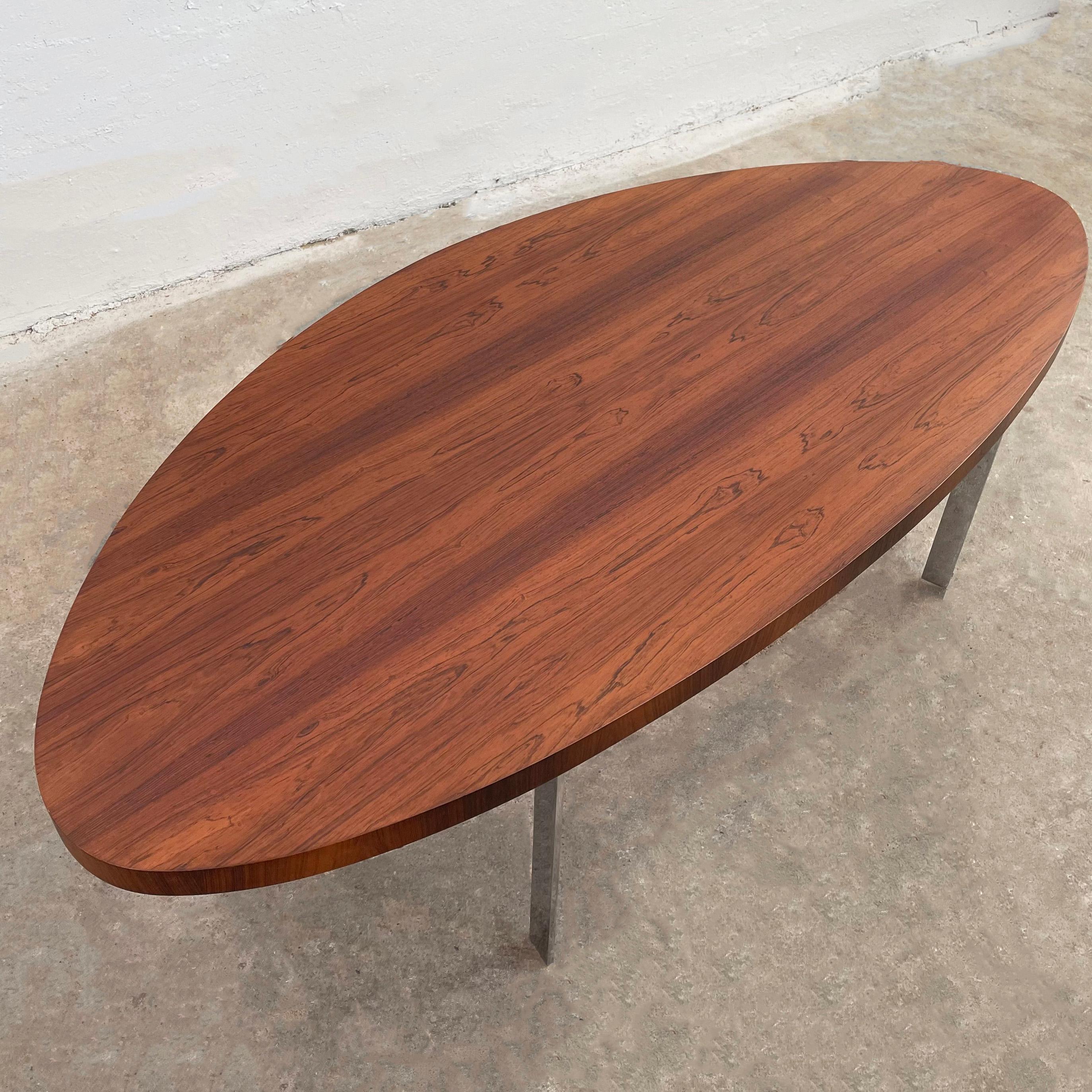 Large Scandinavian Modern Rosewood And Chrome Oval Coffee Table For Sale 1