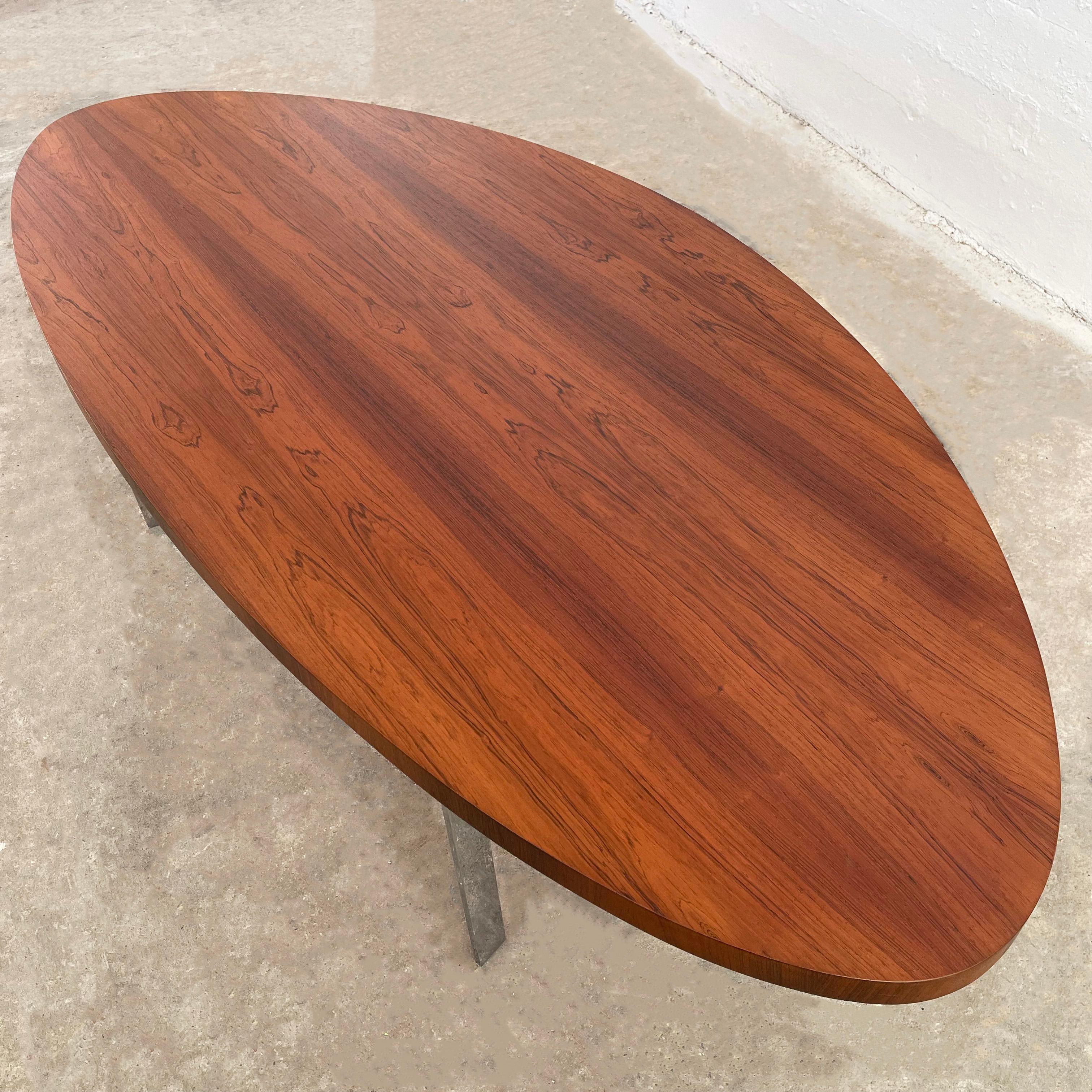Large Scandinavian Modern Rosewood And Chrome Oval Coffee Table For Sale 2