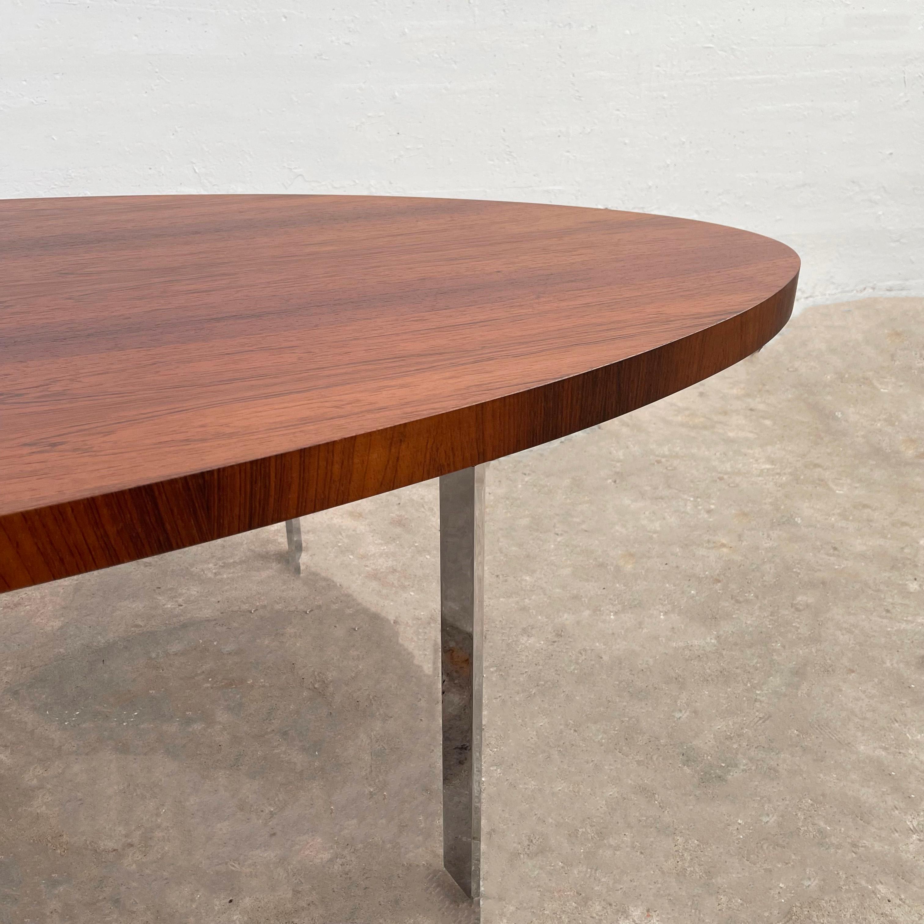 Large Scandinavian Modern Rosewood And Chrome Oval Coffee Table For Sale 3