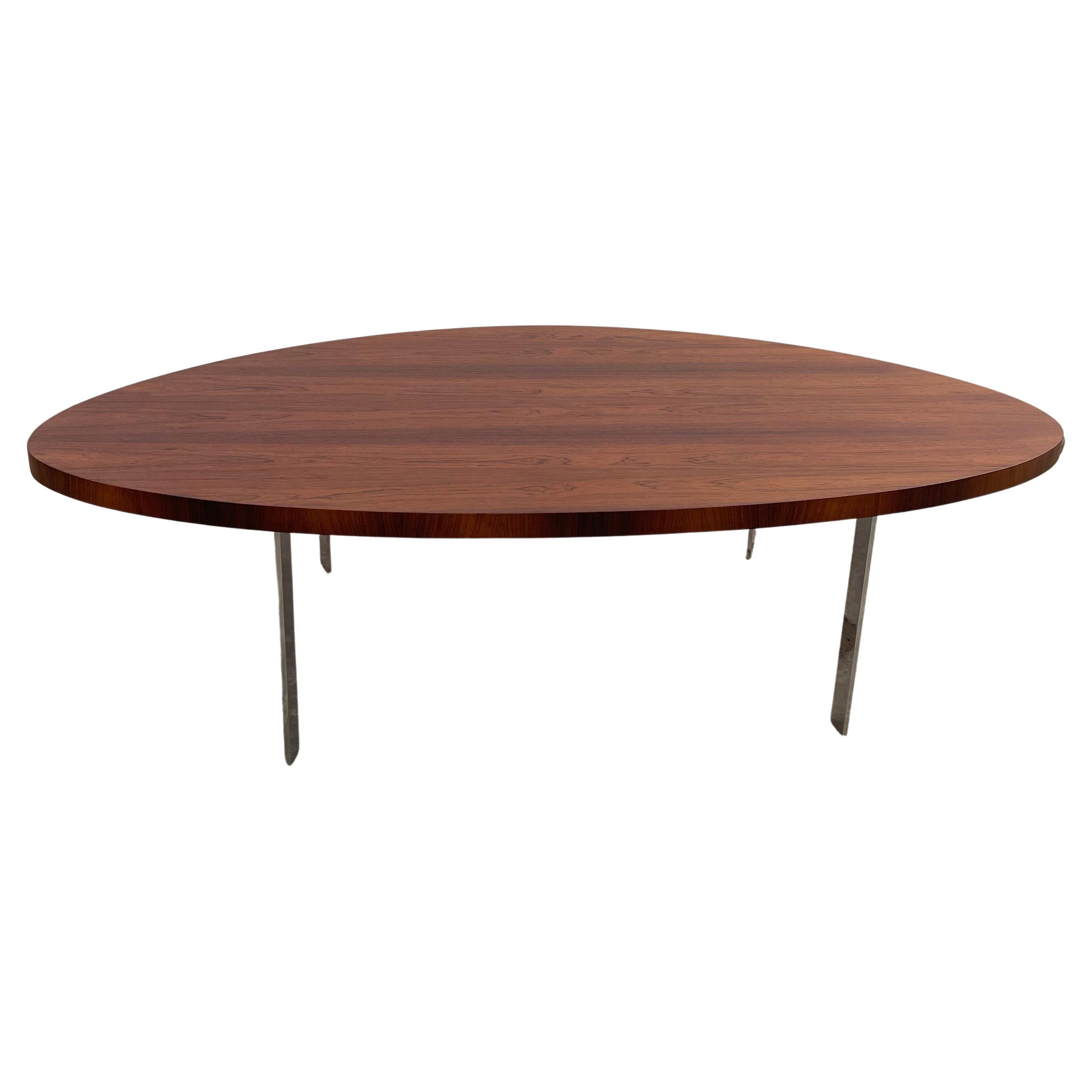 Large Scandinavian Modern Rosewood And Chrome Oval Coffee Table For Sale