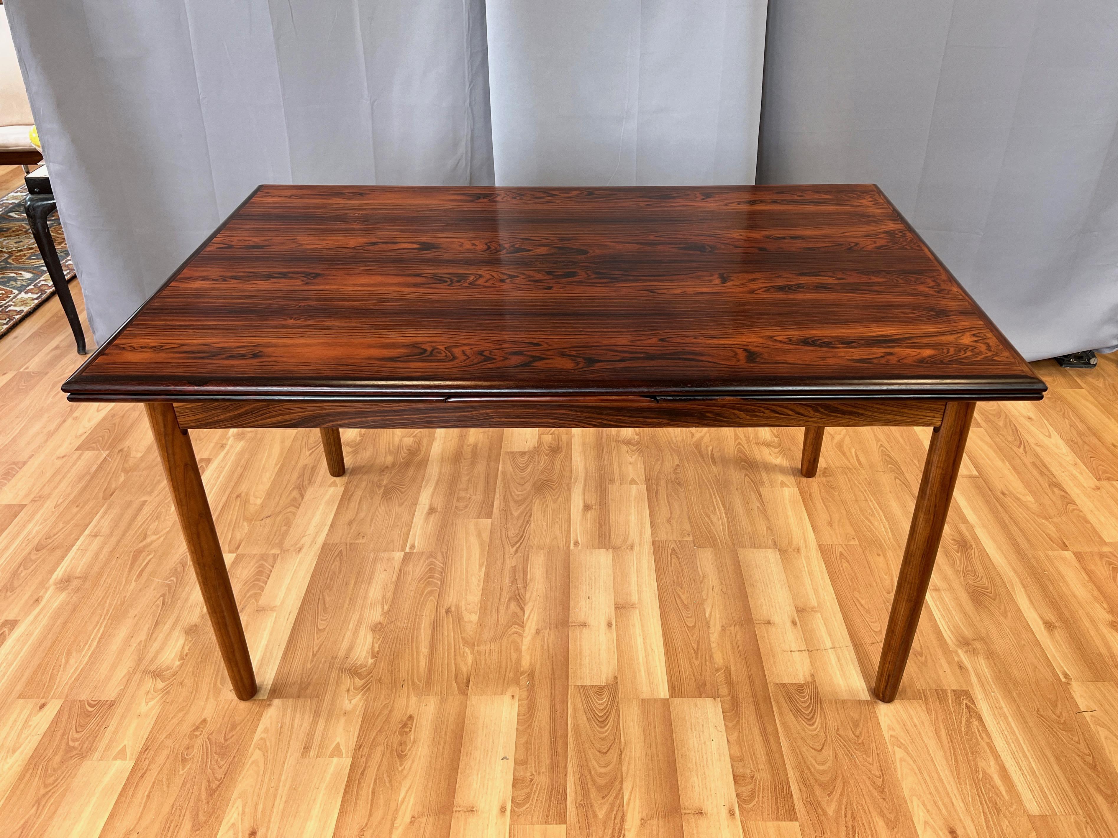 Large Scandinavian Modern Rosewood Extendable Draw Leaf Dining Table, 1960s 7