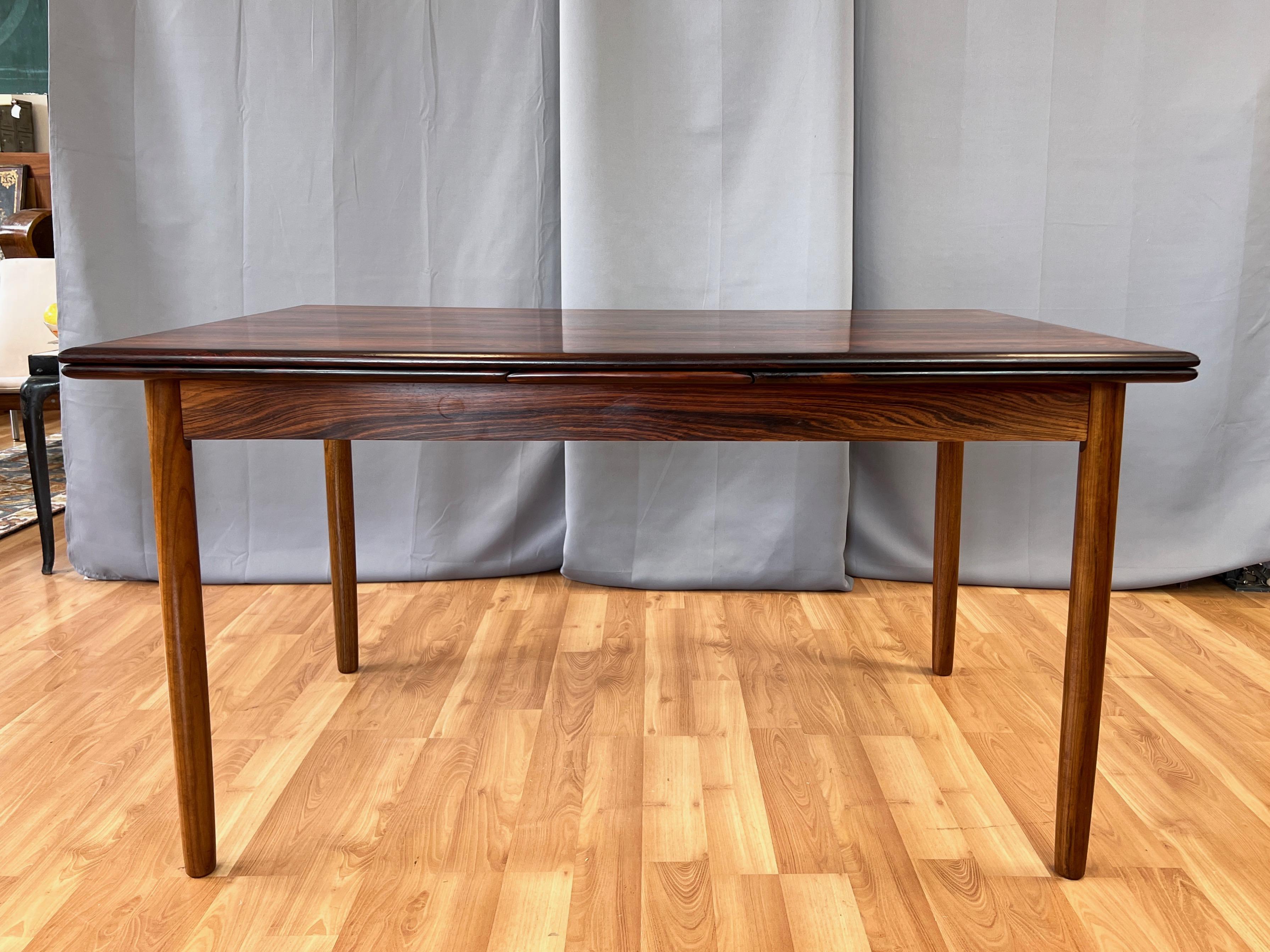 Large Scandinavian Modern Rosewood Extendable Draw Leaf Dining Table, 1960s 8