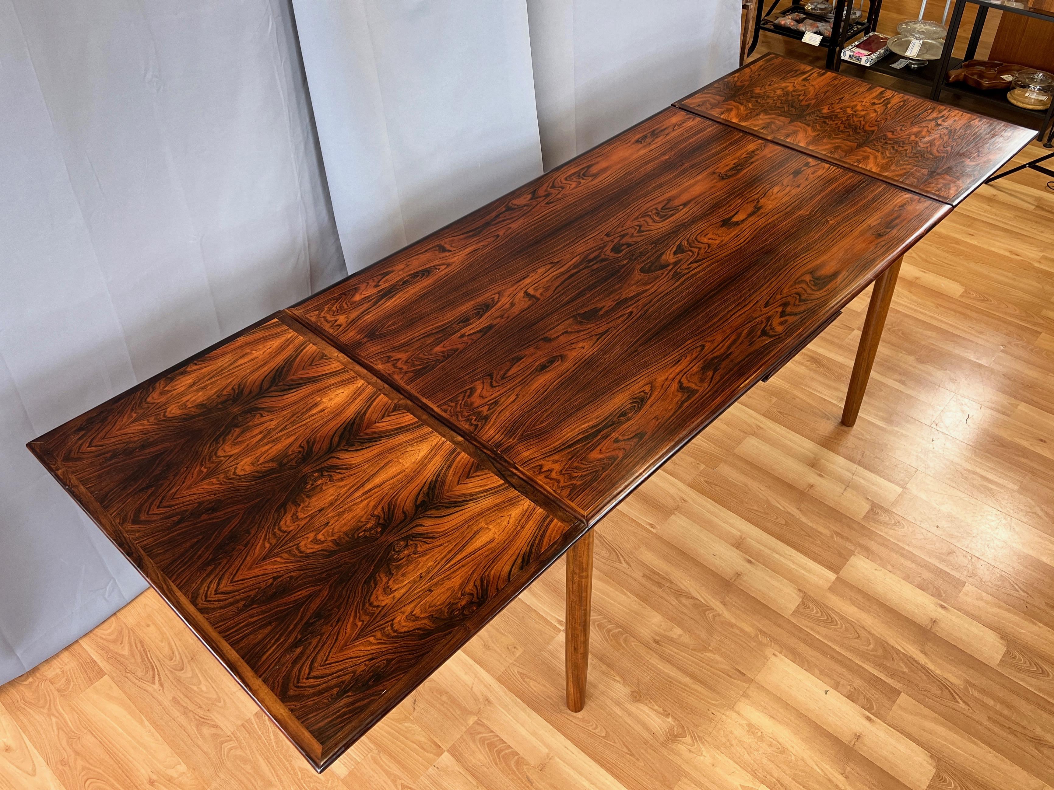 Large Scandinavian Modern Rosewood Extendable Draw Leaf Dining Table, 1960s 9