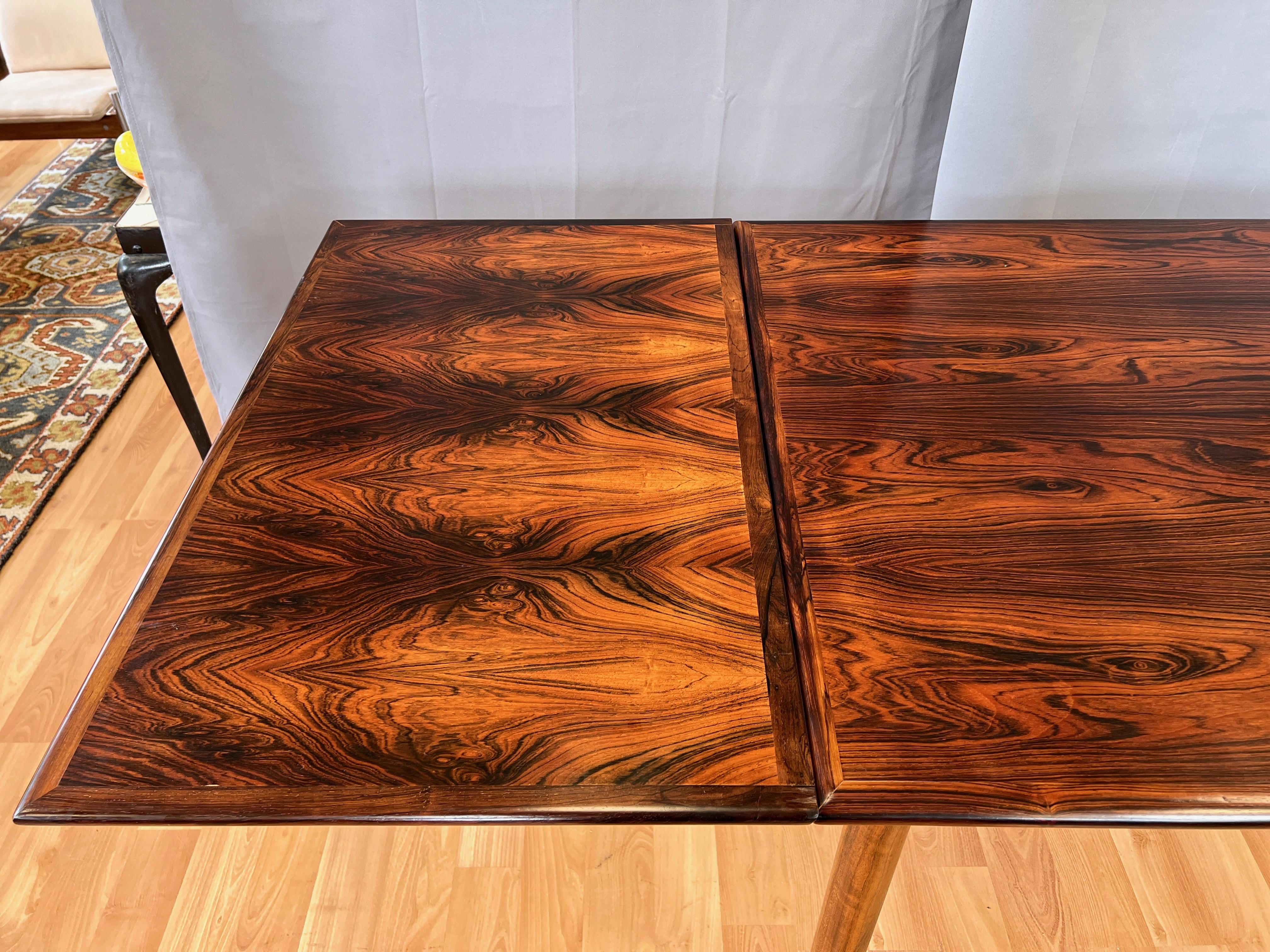 Large Scandinavian Modern Rosewood Extendable Draw Leaf Dining Table, 1960s 10