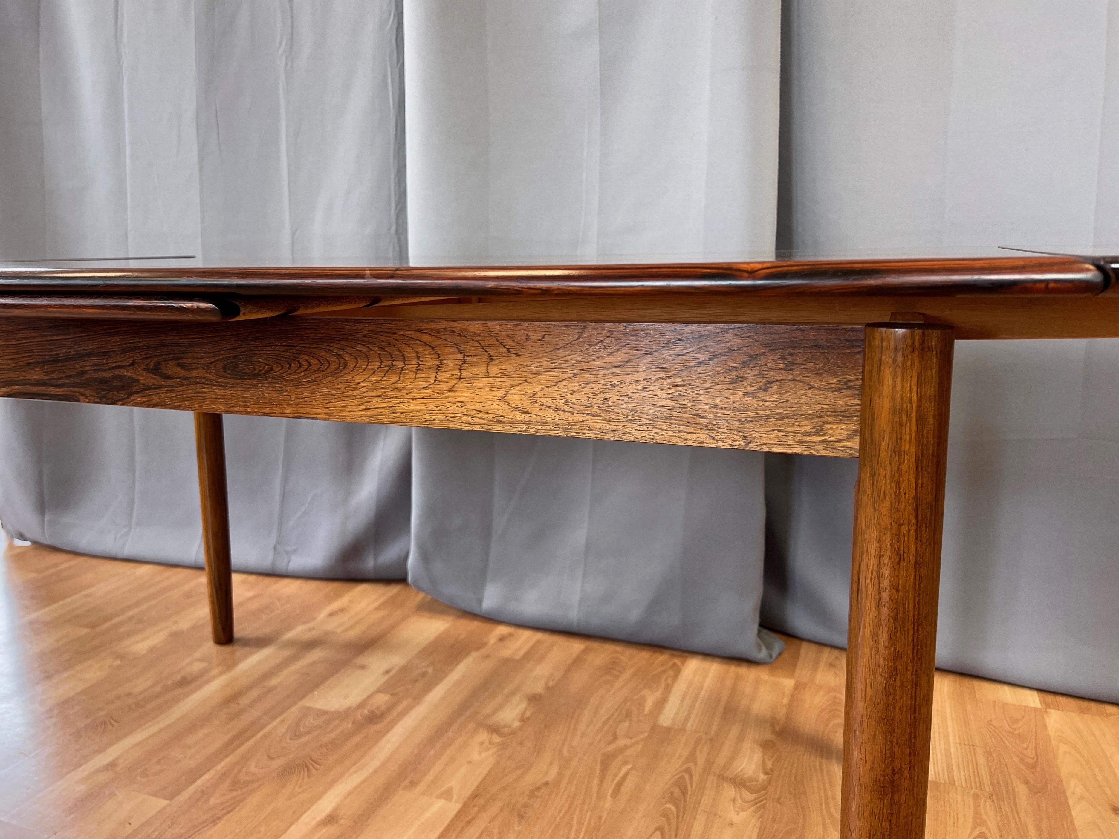 Large Scandinavian Modern Rosewood Extendable Draw Leaf Dining Table, 1960s 13