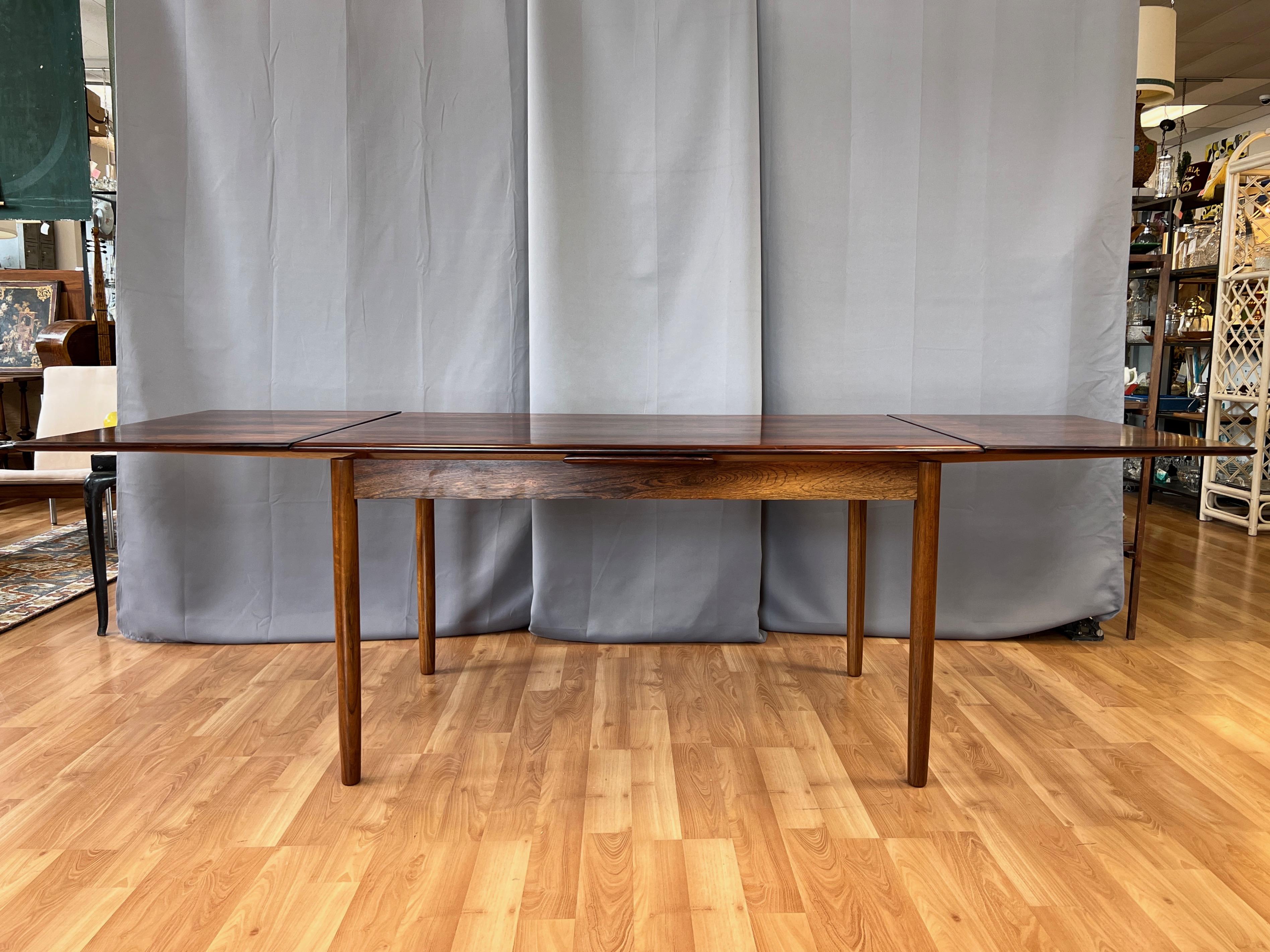 Large Scandinavian Modern Rosewood Extendable Draw Leaf Dining Table, 1960s In Good Condition In San Francisco, CA