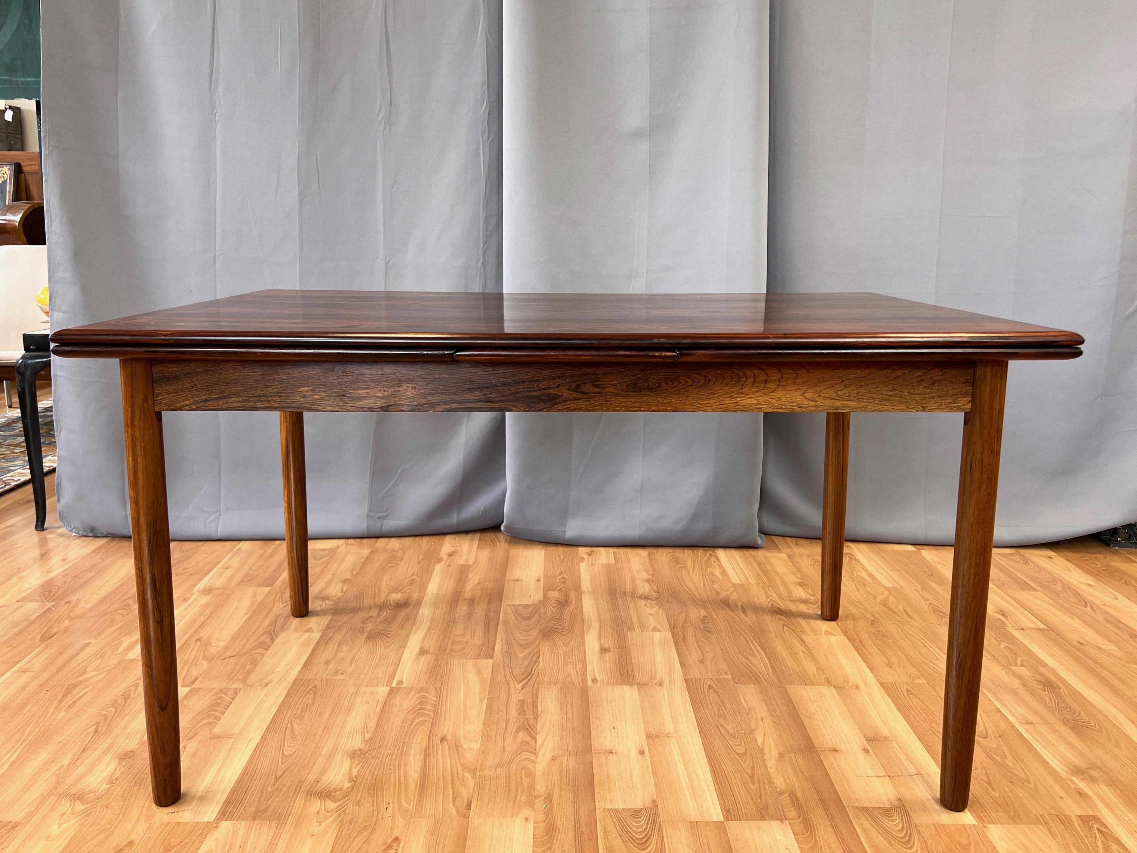 Mid-20th Century Large Scandinavian Modern Rosewood Extendable Draw Leaf Dining Table, 1960s