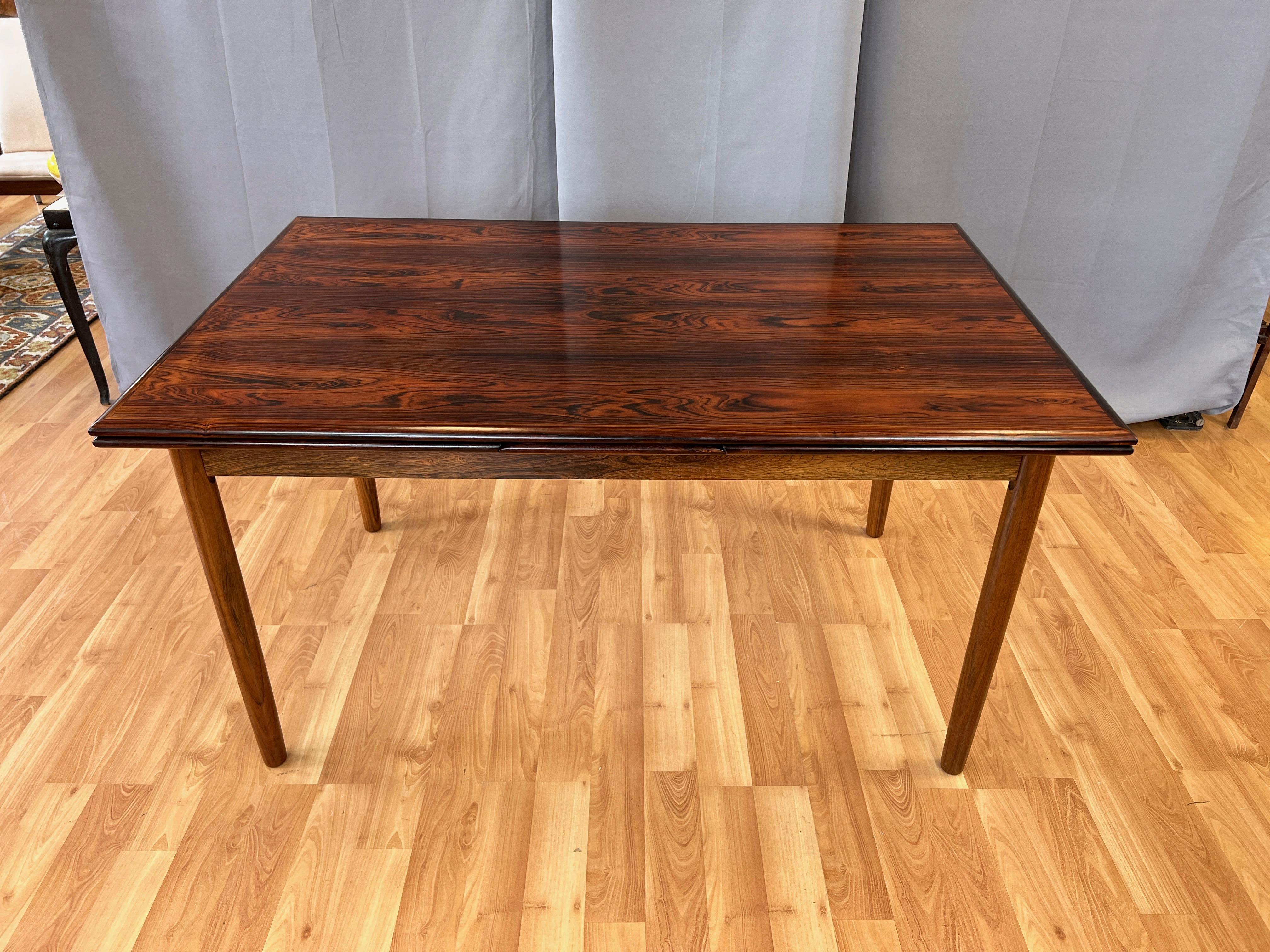 Large Scandinavian Modern Rosewood Extendable Draw Leaf Dining Table, 1960s 1
