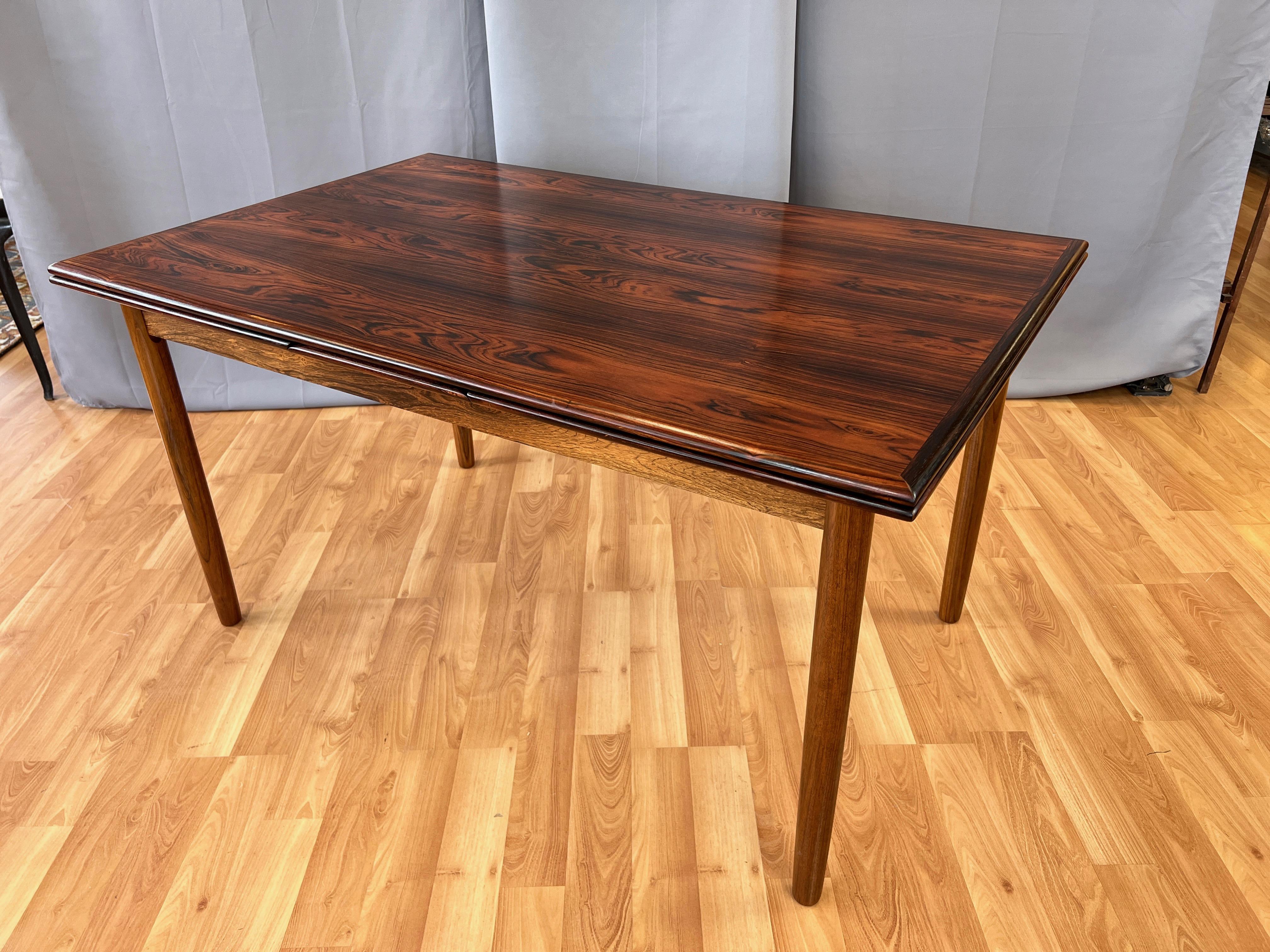 Large Scandinavian Modern Rosewood Extendable Draw Leaf Dining Table, 1960s 2