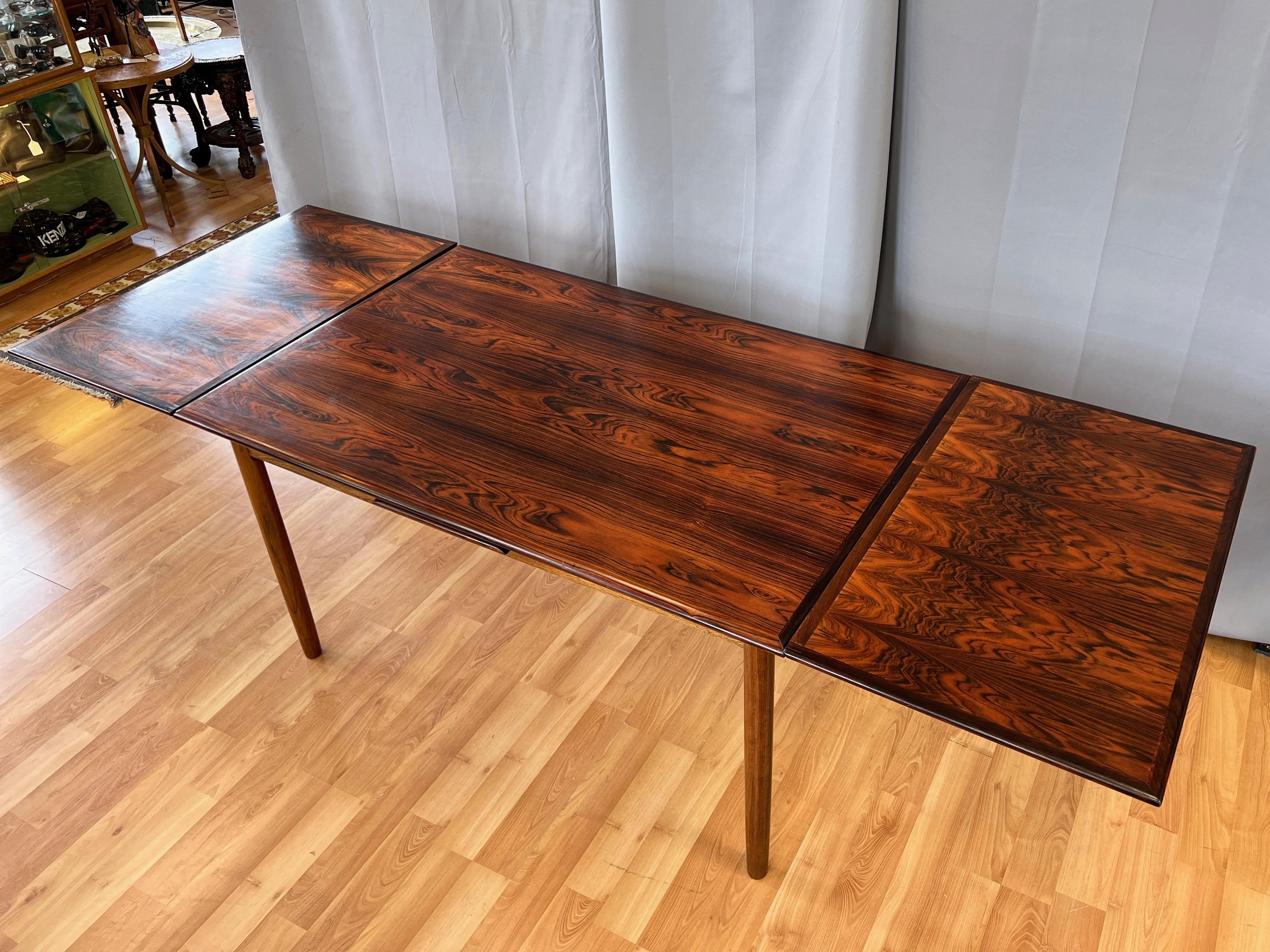 Large Scandinavian Modern Rosewood Extendable Draw Leaf Dining Table, 1960s 3