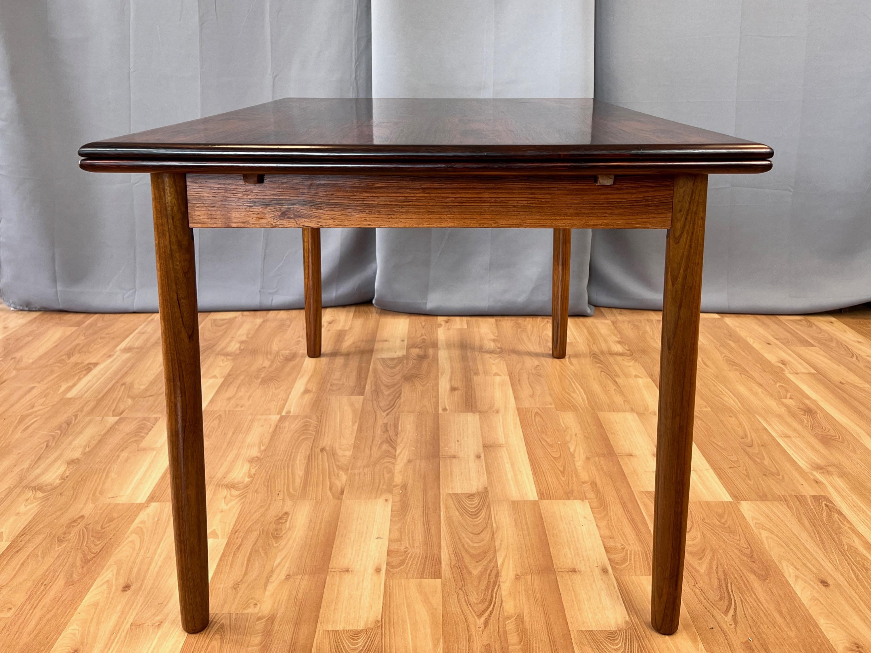 Large Scandinavian Modern Rosewood Extendable Draw Leaf Dining Table, 1960s 5
