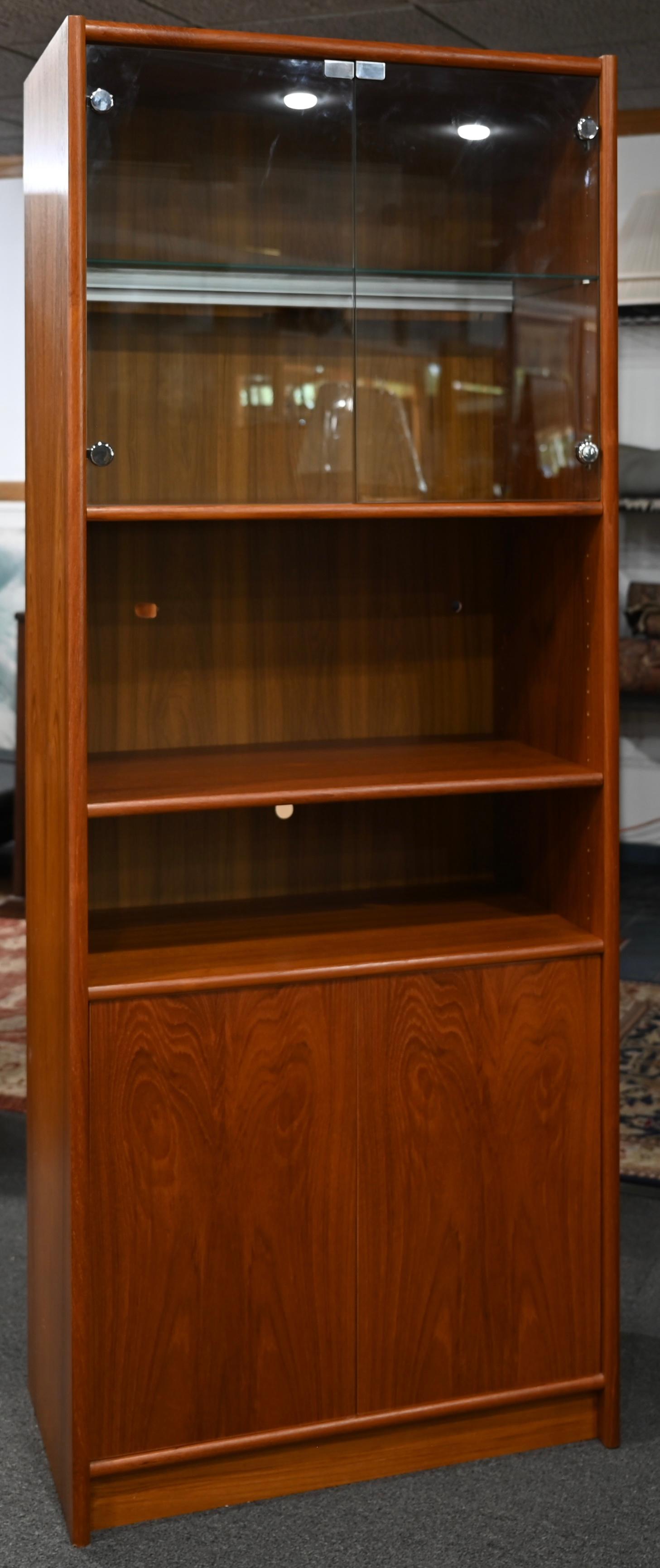 Varnished Large Scandinavian Modern Teak 4 Part Bookcase Display Cabinet Dry Bar Secretary
