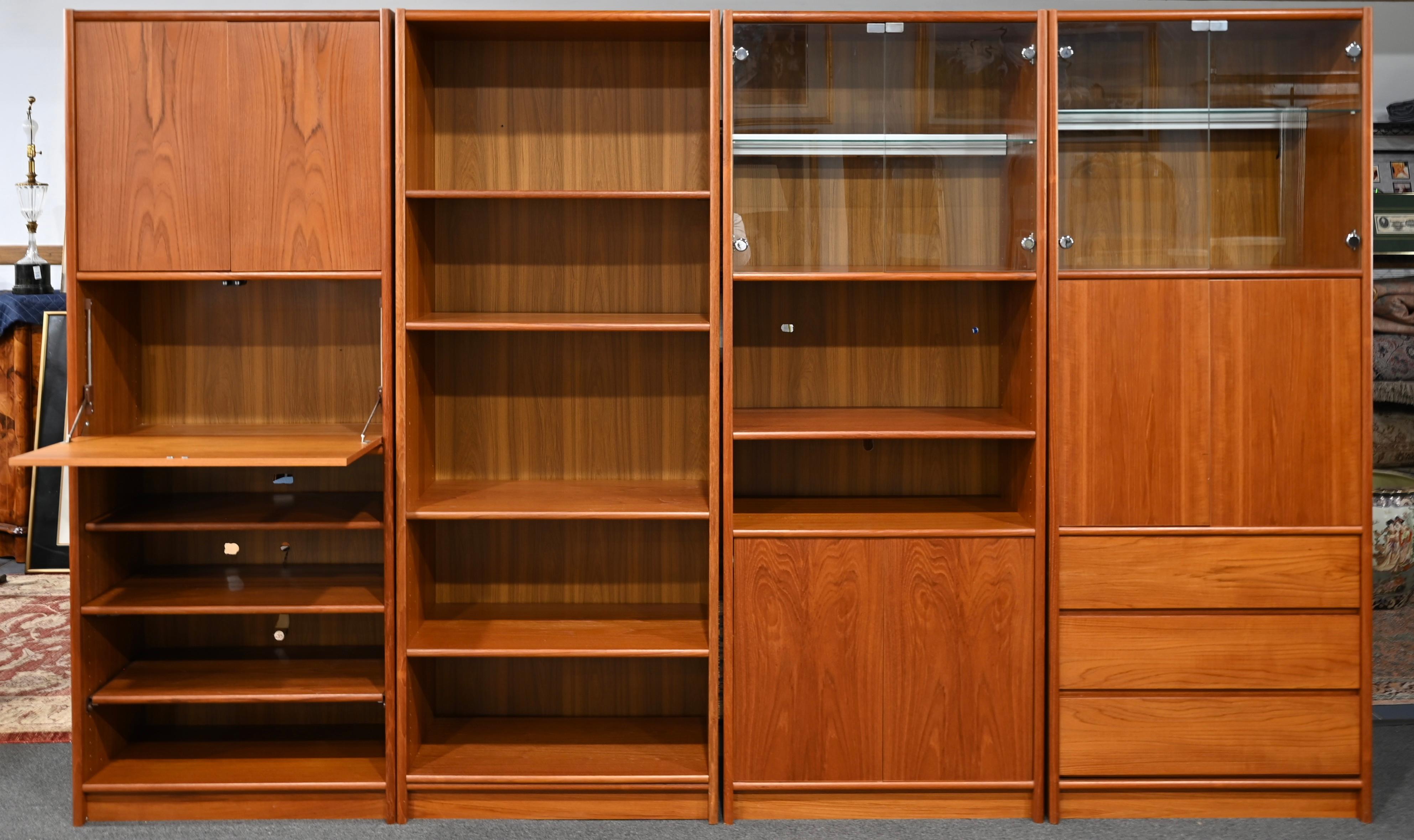 20th Century Large Scandinavian Modern Teak 4 Part Bookcase Display Cabinet Dry Bar Secretary