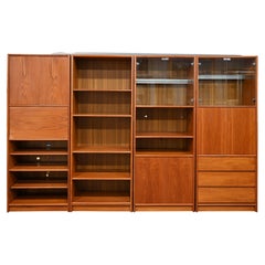 Retro Large Scandinavian Modern Teak 4 Part Bookcase Display Cabinet Dry Bar Secretary