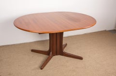 Large Scandinavian Oval Extendable Teak Dining Table with Central Foot, 1960