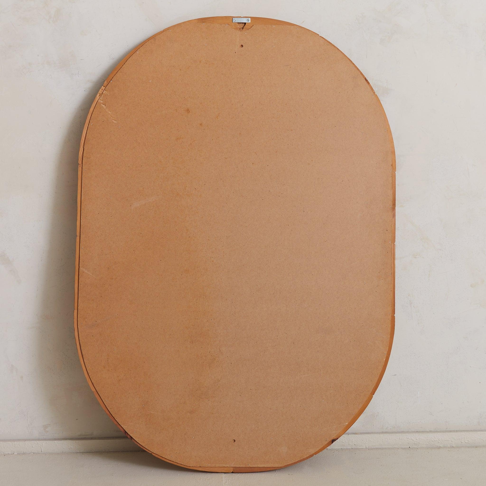 Gran espejo de pared ovalado escandinavo de pino y cuerda, años 70 finales del siglo XX en venta