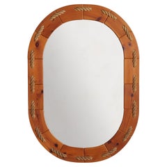 Grand miroir mural ovale scandinave en pin et corde, 1970