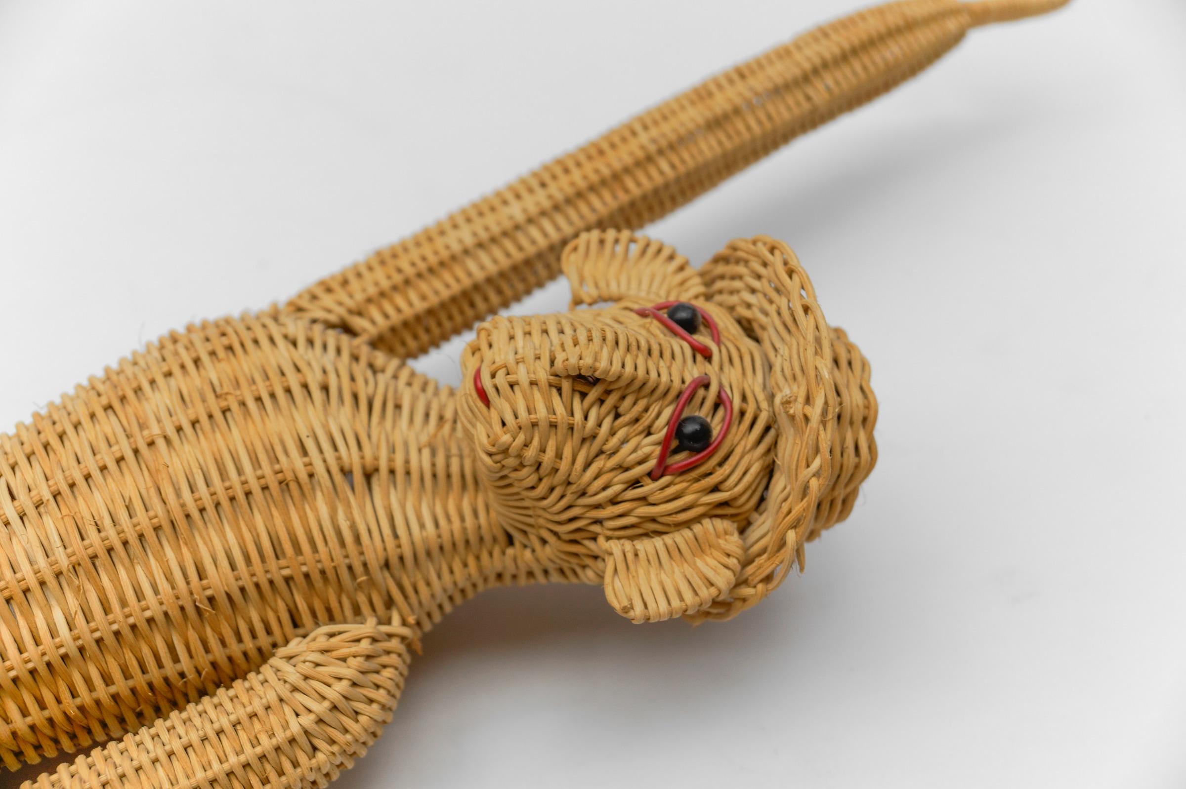 Mid-20th Century Large Scandinavian Rattan Hanging Monkey, 1960s For Sale