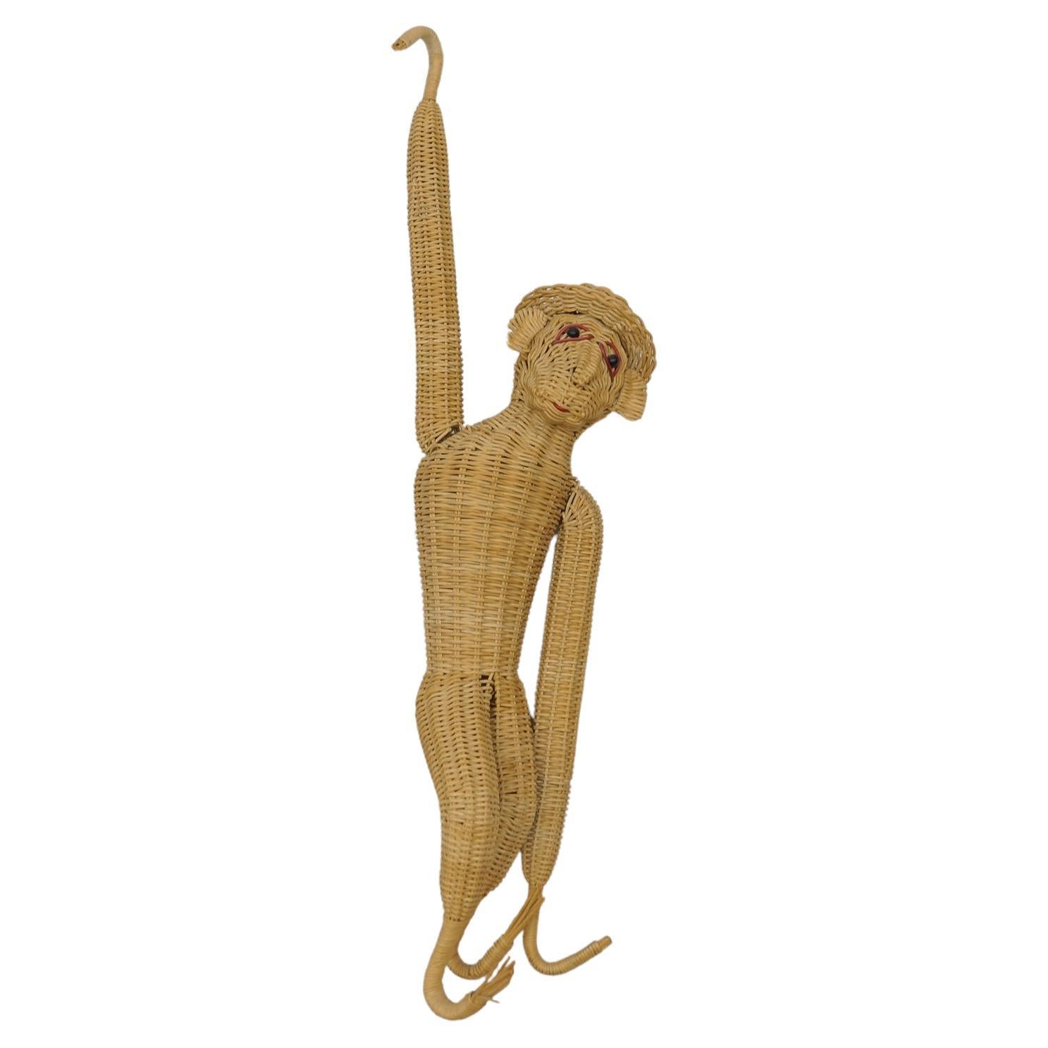 Large Scandinavian Rattan Hanging Monkey, 1960s For Sale
