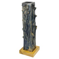 Large Scandinavian Stoneware Vase With Relief Buds Decor, Mid-Century Modern