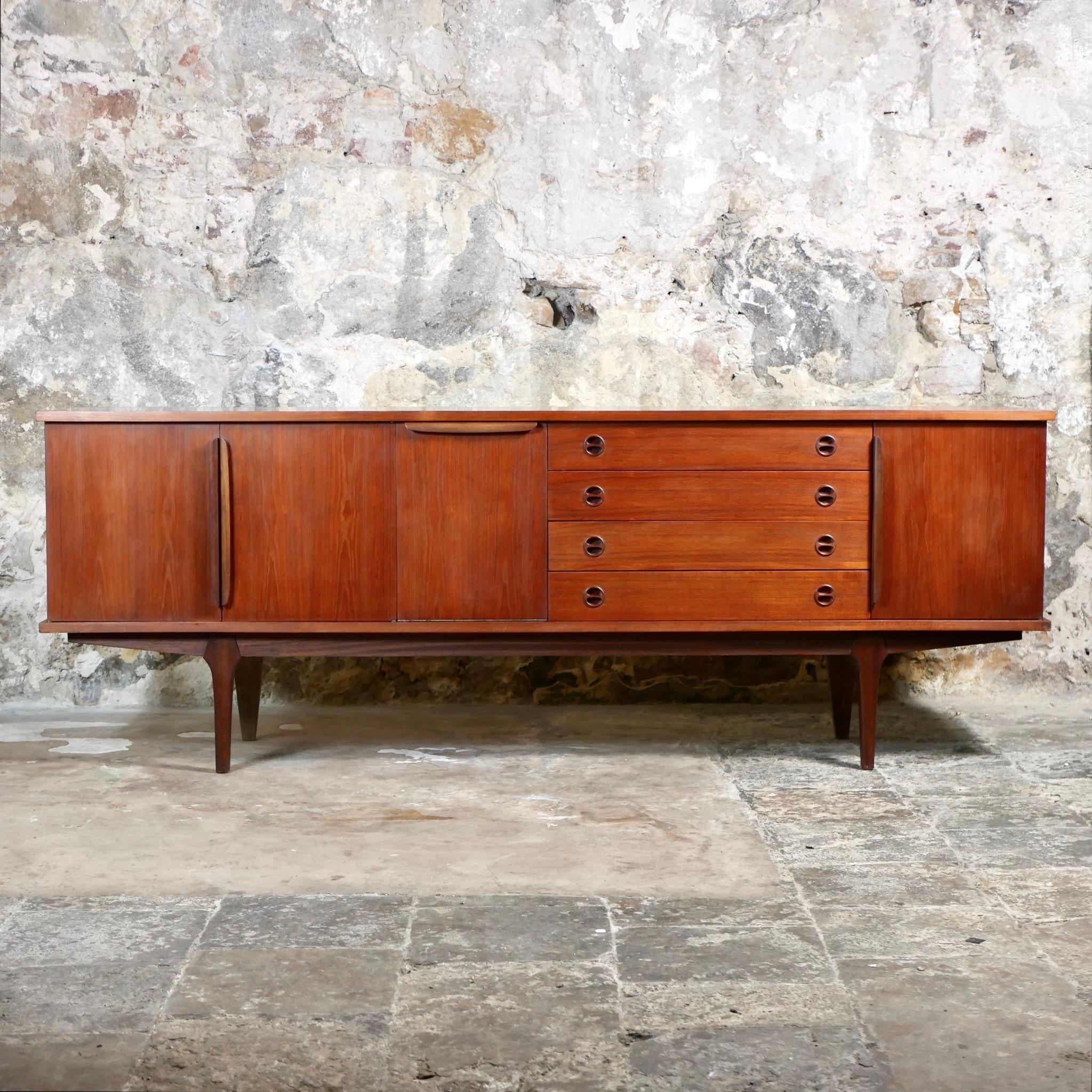 French Large scandinavian style sideboard in teak, made in France, 1960s