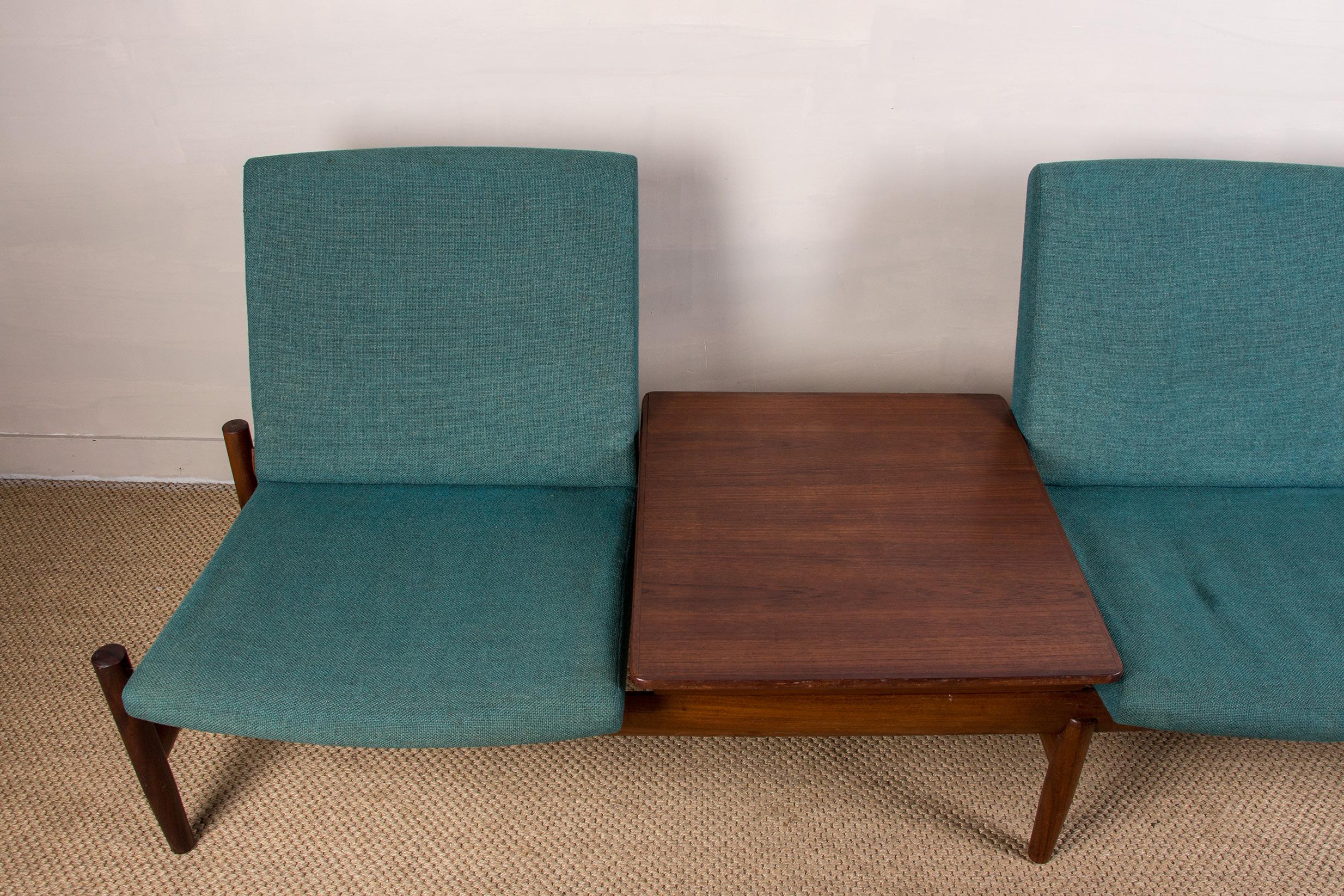 Large Scandinavian Teak and Fabric Modular Sofa by Gunnar Sørlie for Karl Sørlie In Good Condition In JOINVILLE-LE-PONT, FR