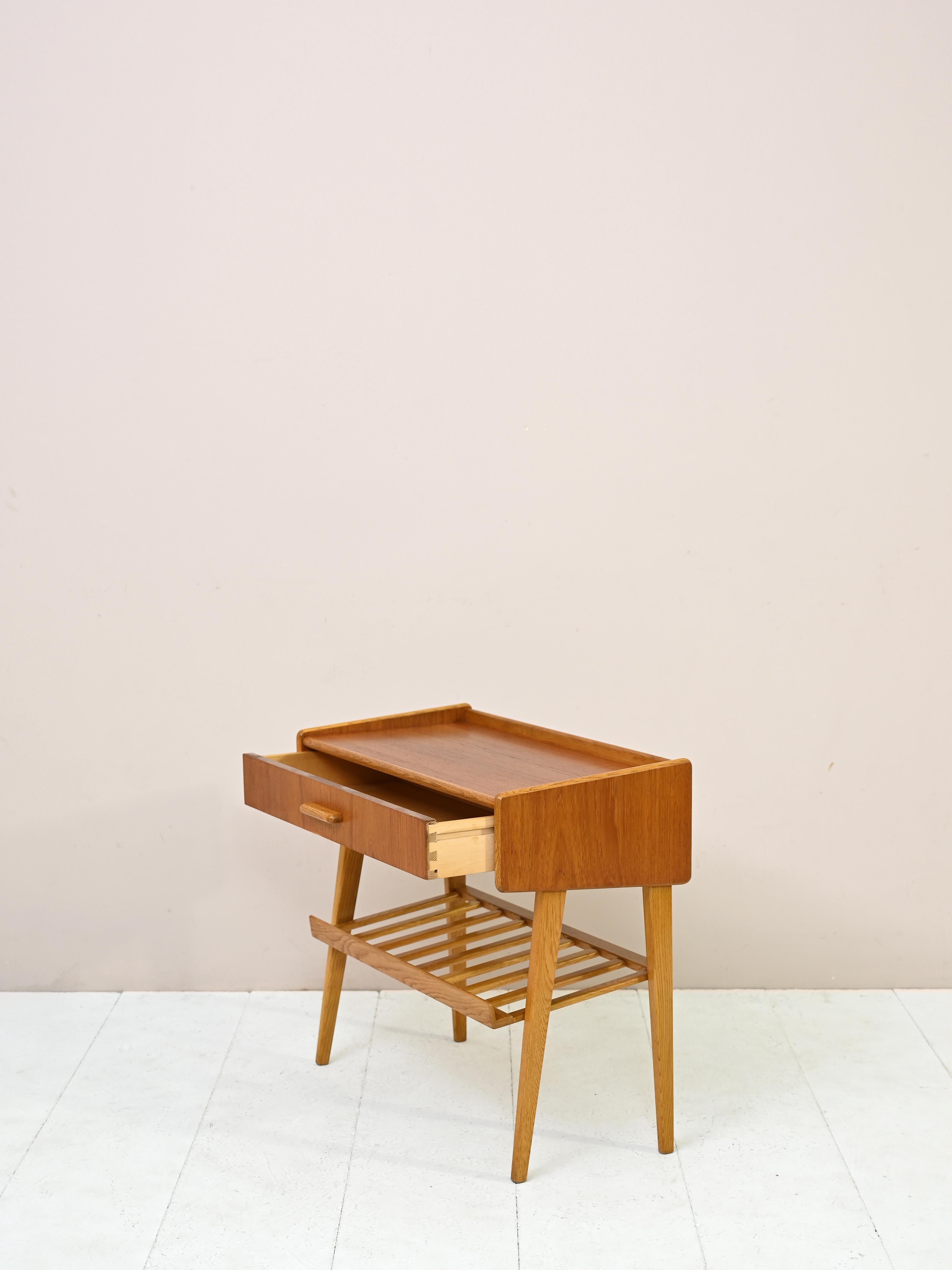 Mid-20th Century Large Scandinavian Teak and Oak Bedside Table