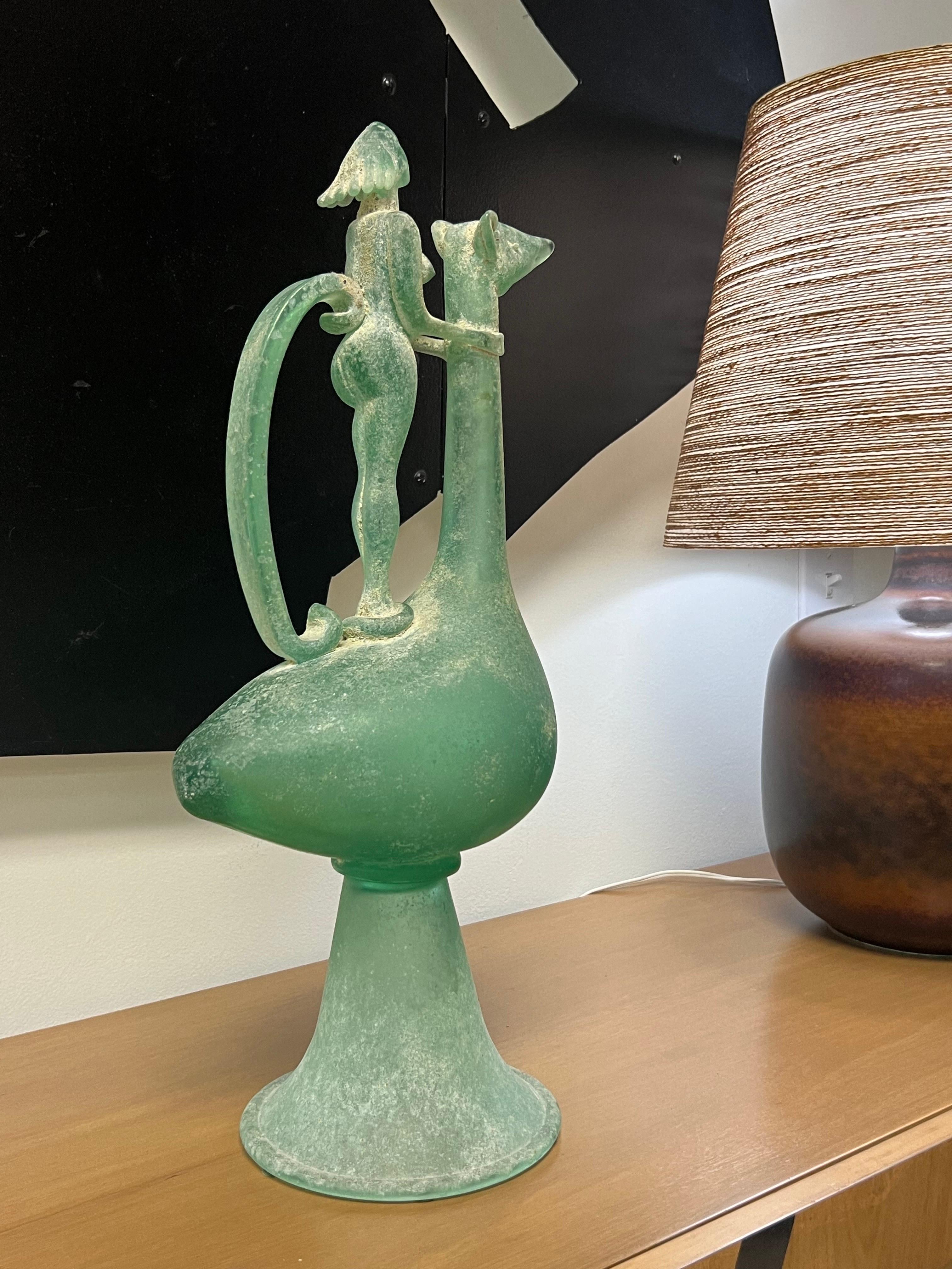 A rare figural Scavo glass sculptural vessel. No chips or cracks, apparently missing a stopper.