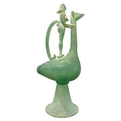 Grand vase carafe sculpté Scavo Corroso avec nu figuratif