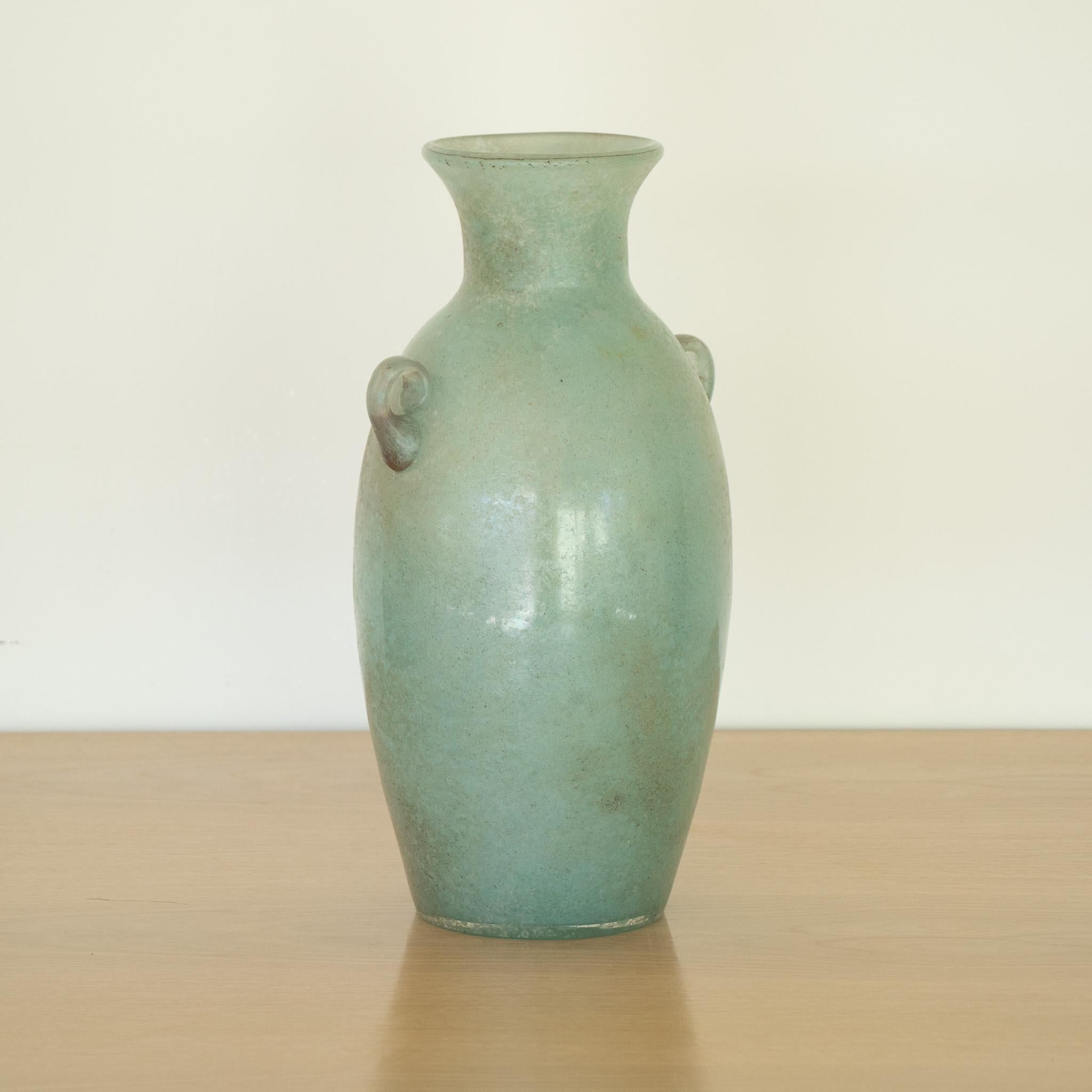 Italian Large Scavo Glass Amphora Vase