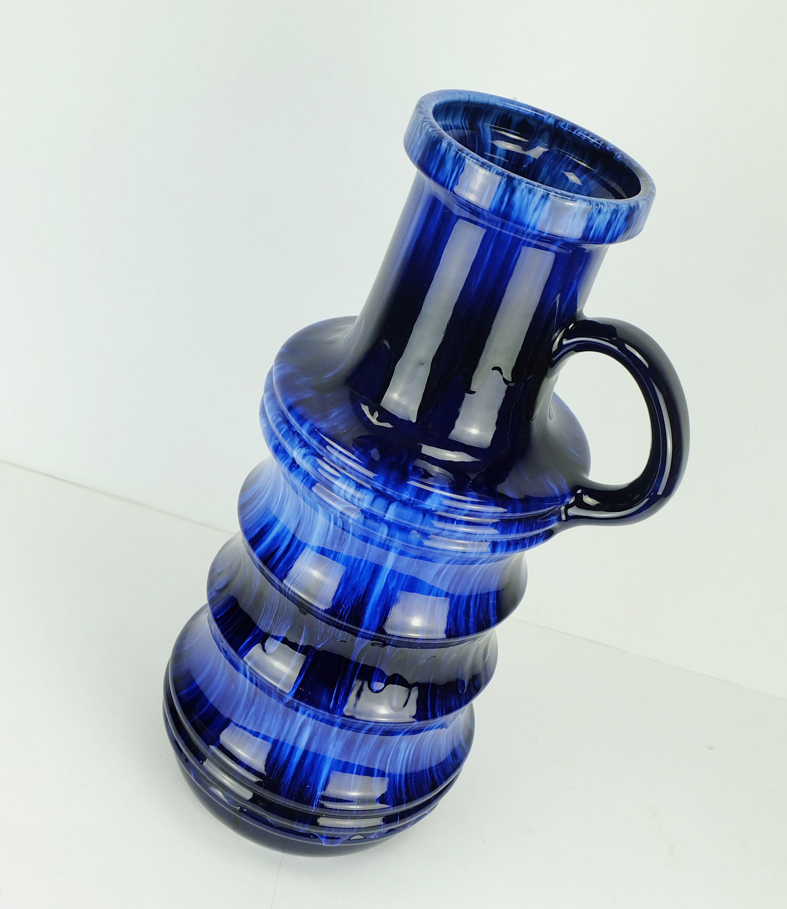 Mid-Century Modern Grande glaçure à gouttes FLOORVASE en céramique de scheurich différentes nuances de bleu n° 427-47 en vente
