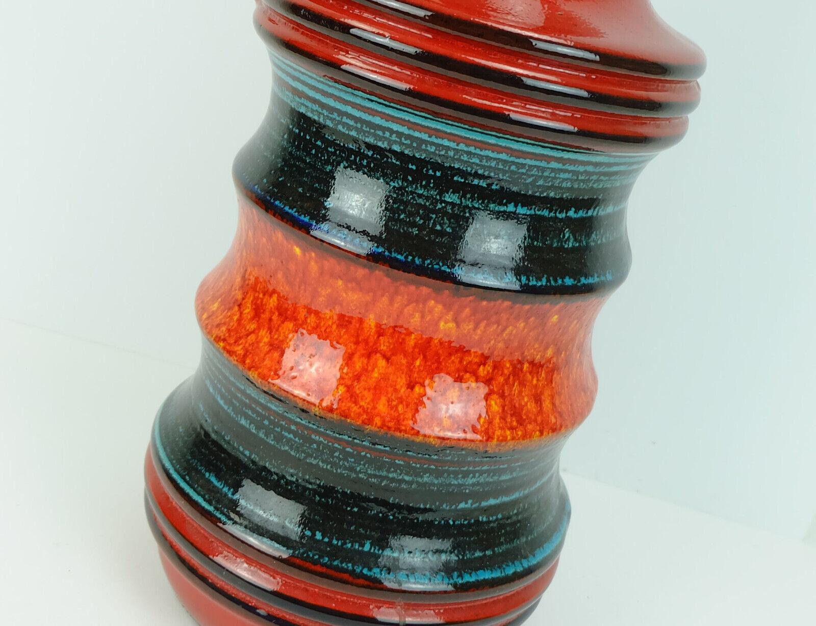 grand vase scheurich en ceramique modele 427-47 motif stripe rouge orange noir en vente 3